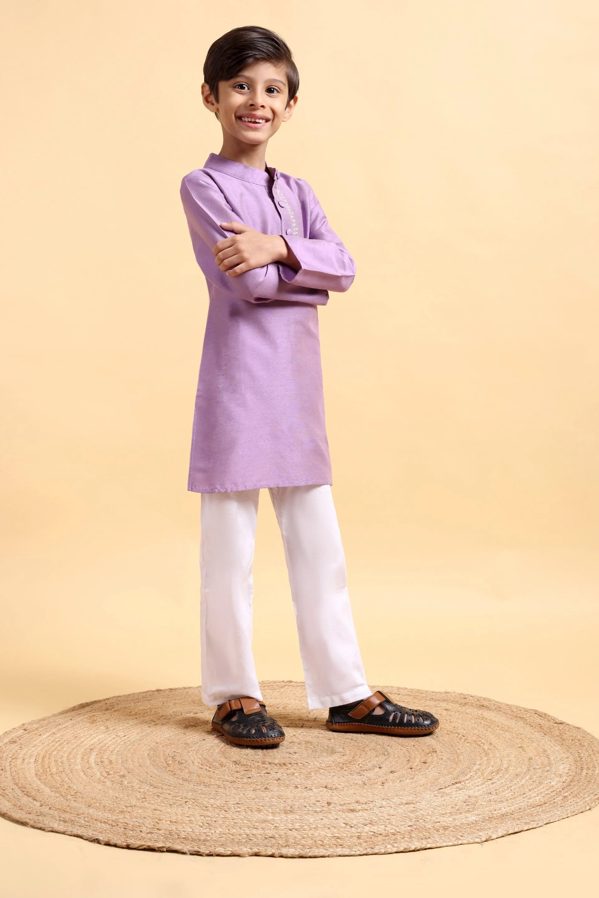 Mauve Cotton Silk Kurta & Pajama Set