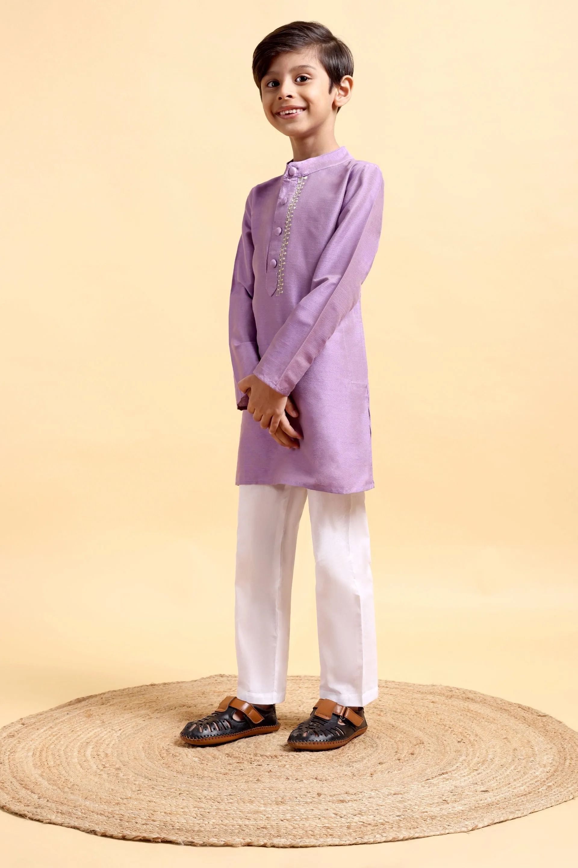 Mauve Cotton Silk Kurta & Pajama Set