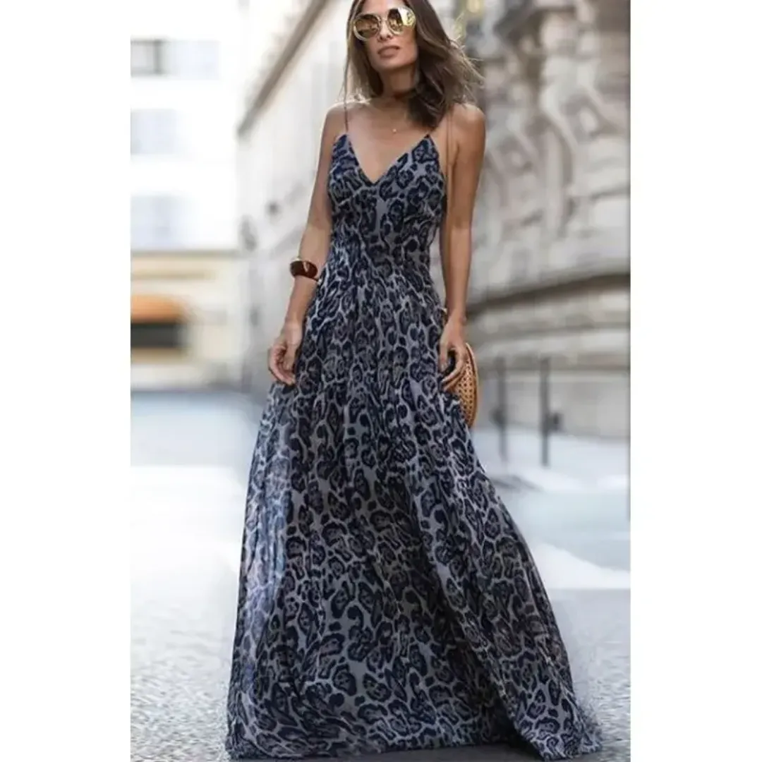 Maxi Dress - 2024 Fashion Sexy Leopard V-Neck Elegant Party Dress