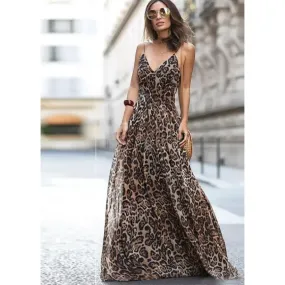 Maxi Dress - 2024 Fashion Sexy Leopard V-Neck Elegant Party Dress