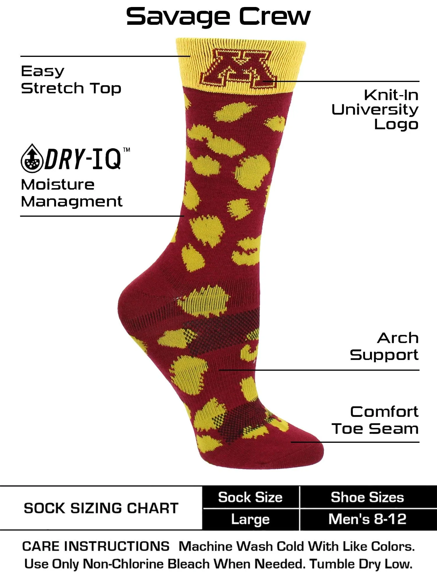 Minnesota Golden Gophers Socks Womens Savage Crew Socks