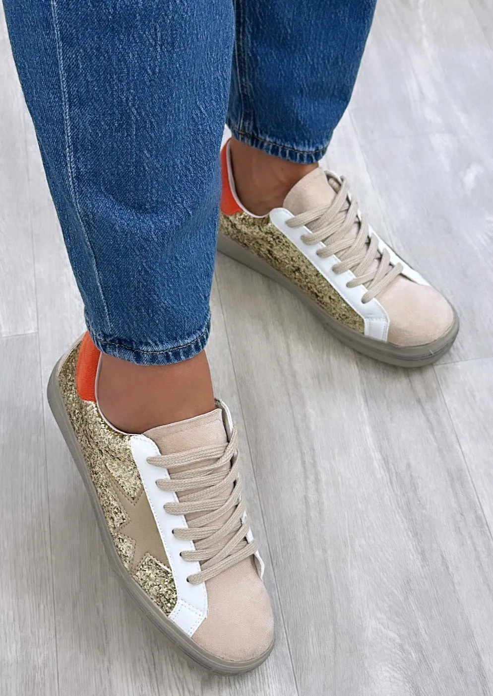 Nuala Gold Glitter Trainers