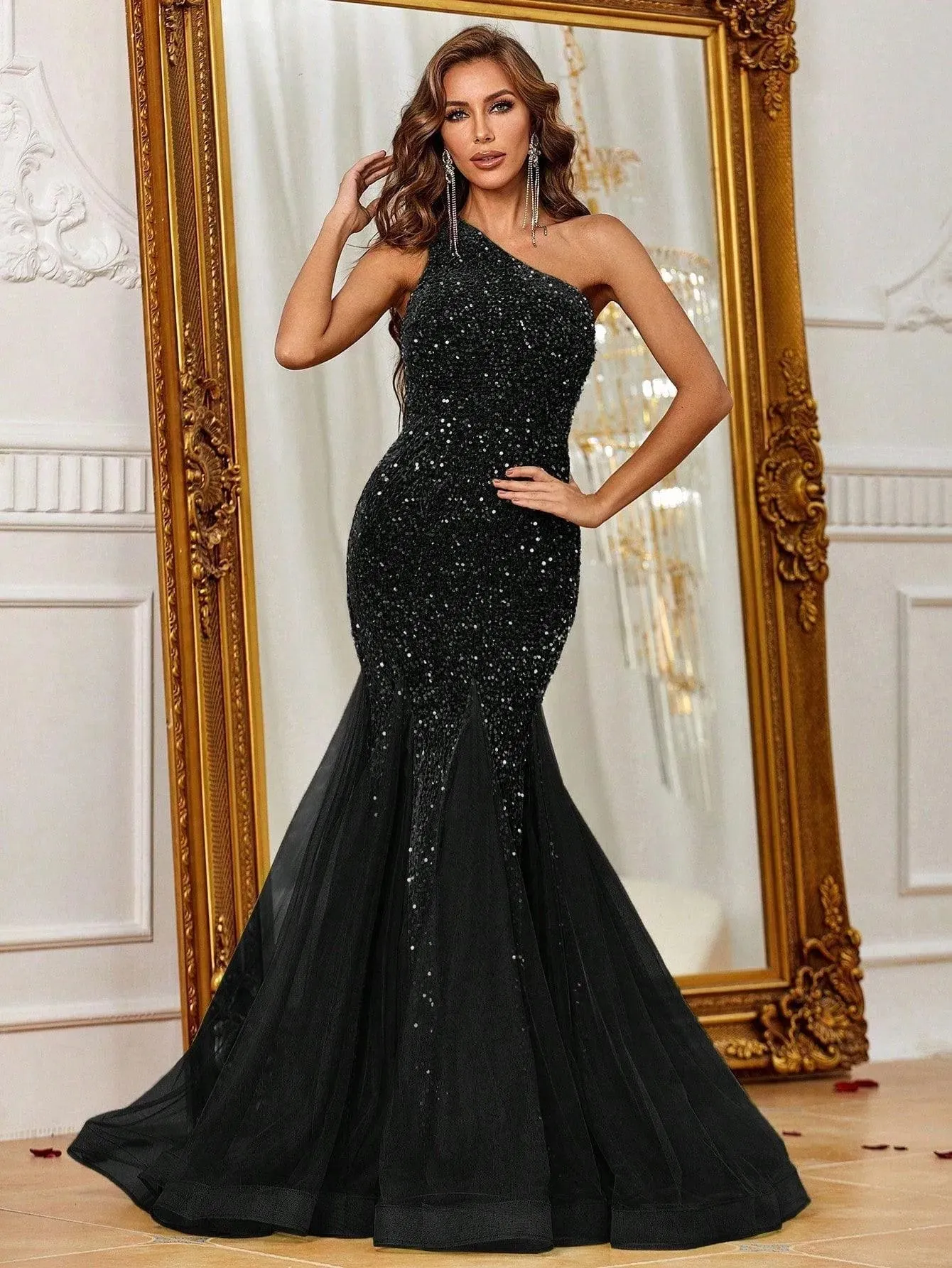 One Shoulder Sequin Mermaid Dress