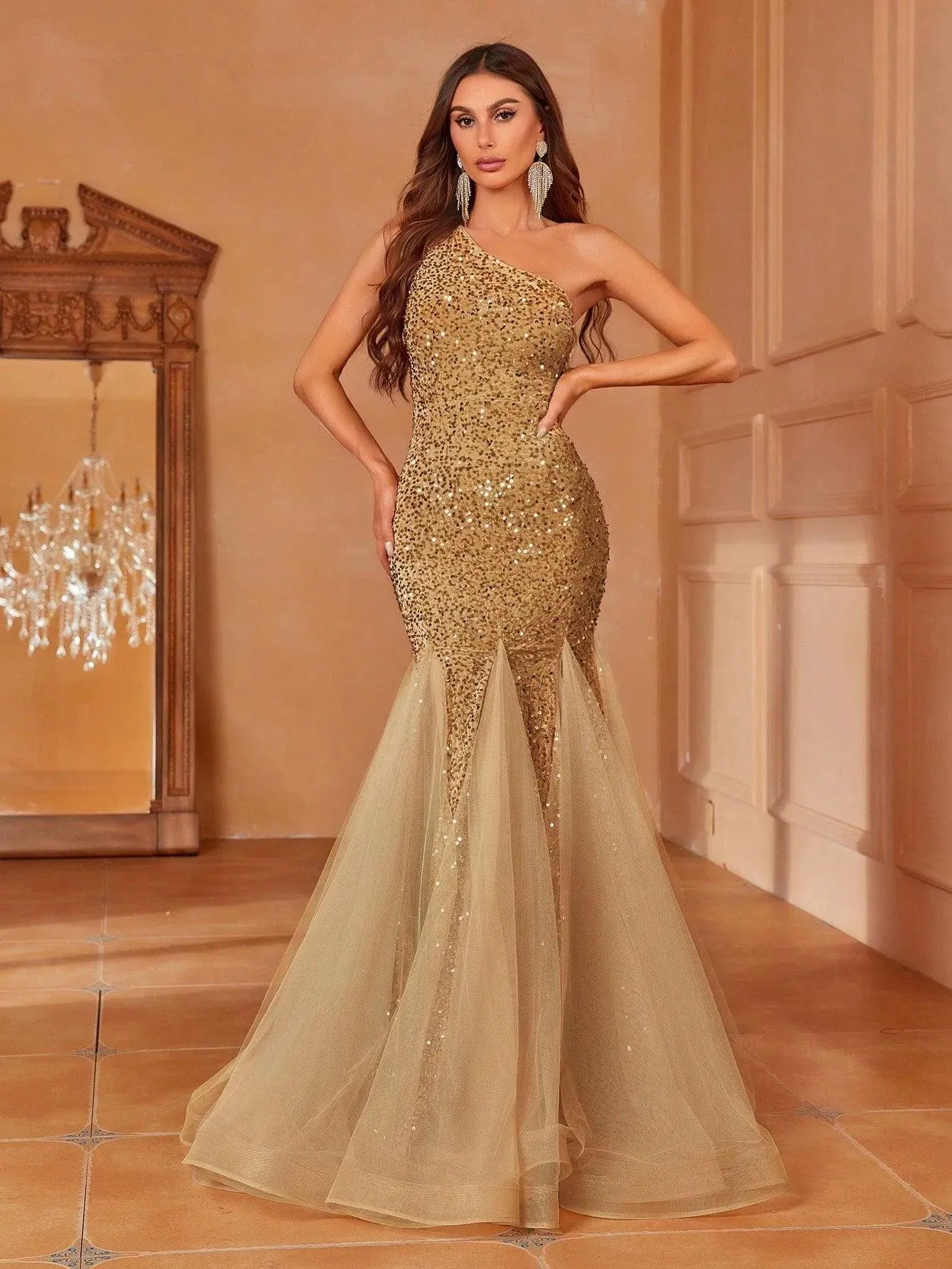 One Shoulder Sequin Mermaid Dress