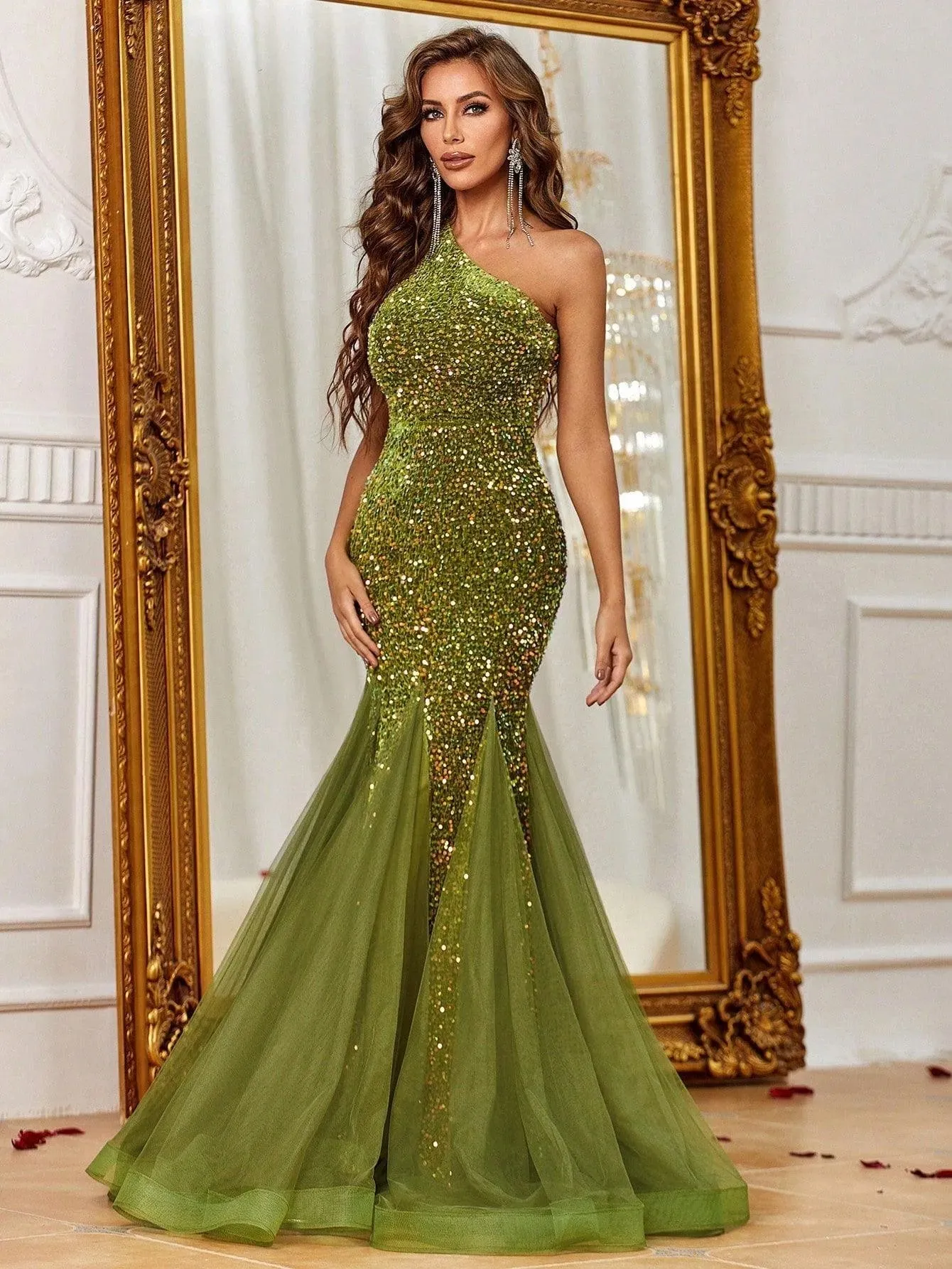 One Shoulder Sequin Mermaid Dress