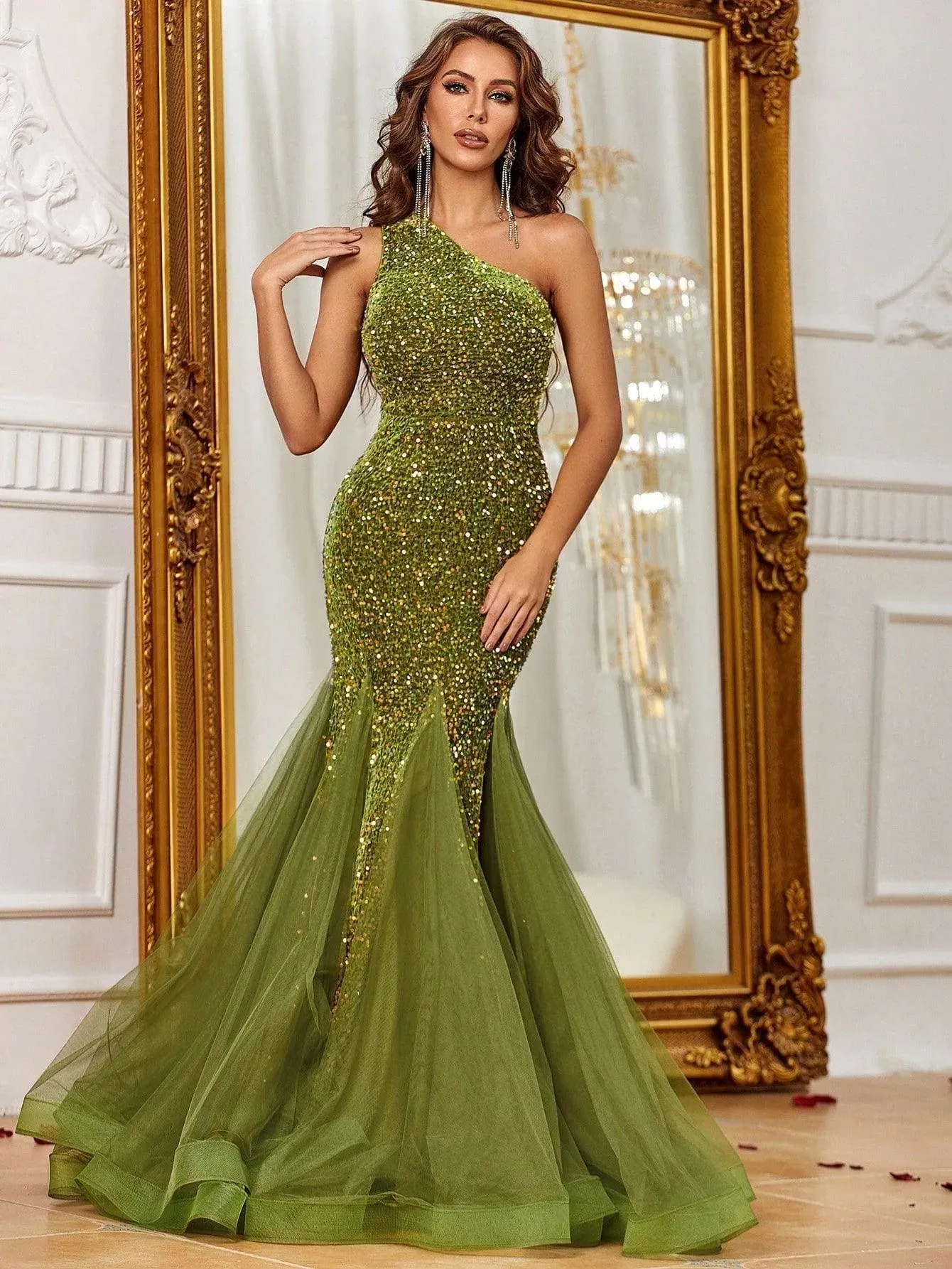 One Shoulder Sequin Mermaid Dress