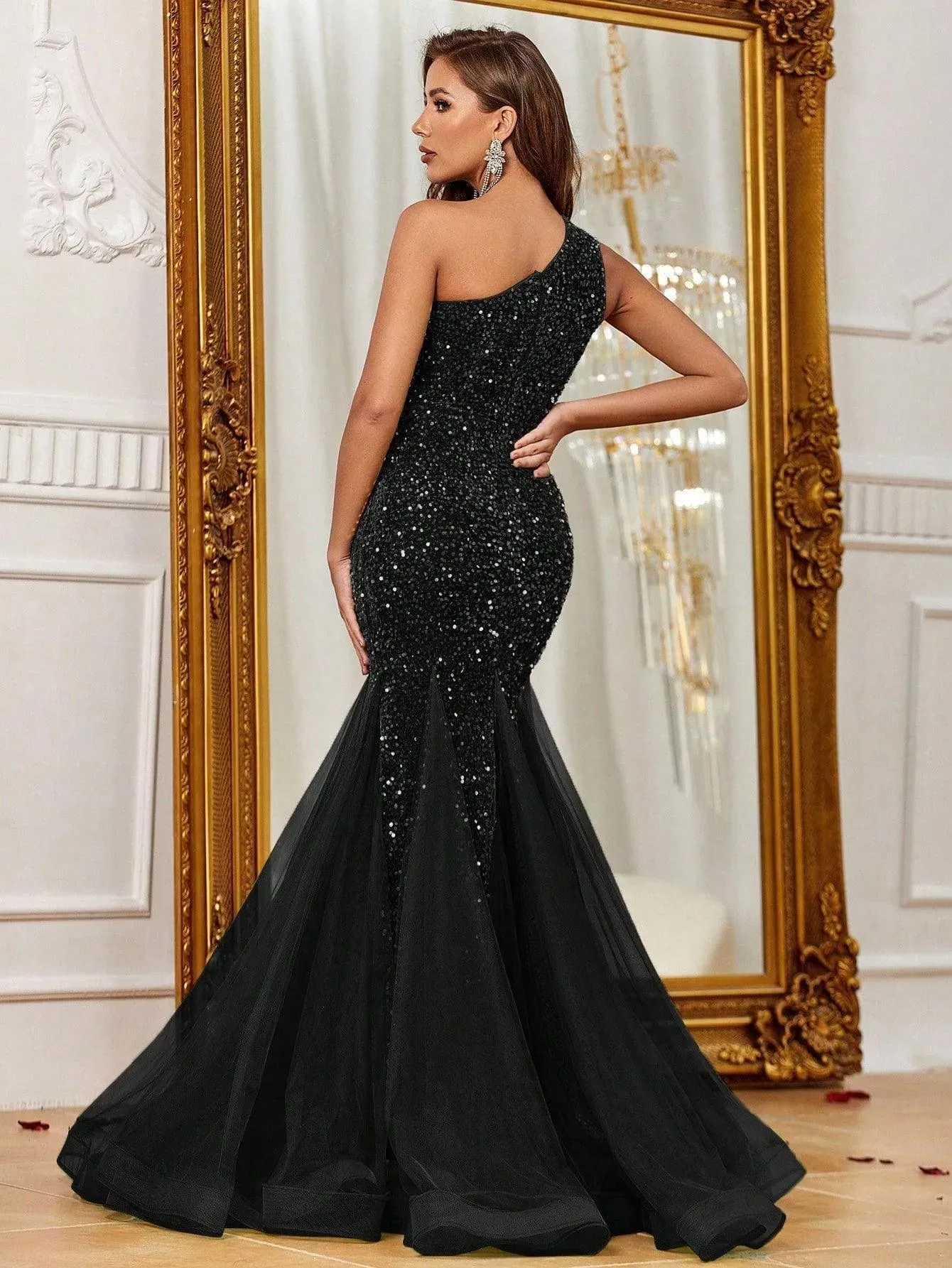 One Shoulder Sequin Mermaid Dress