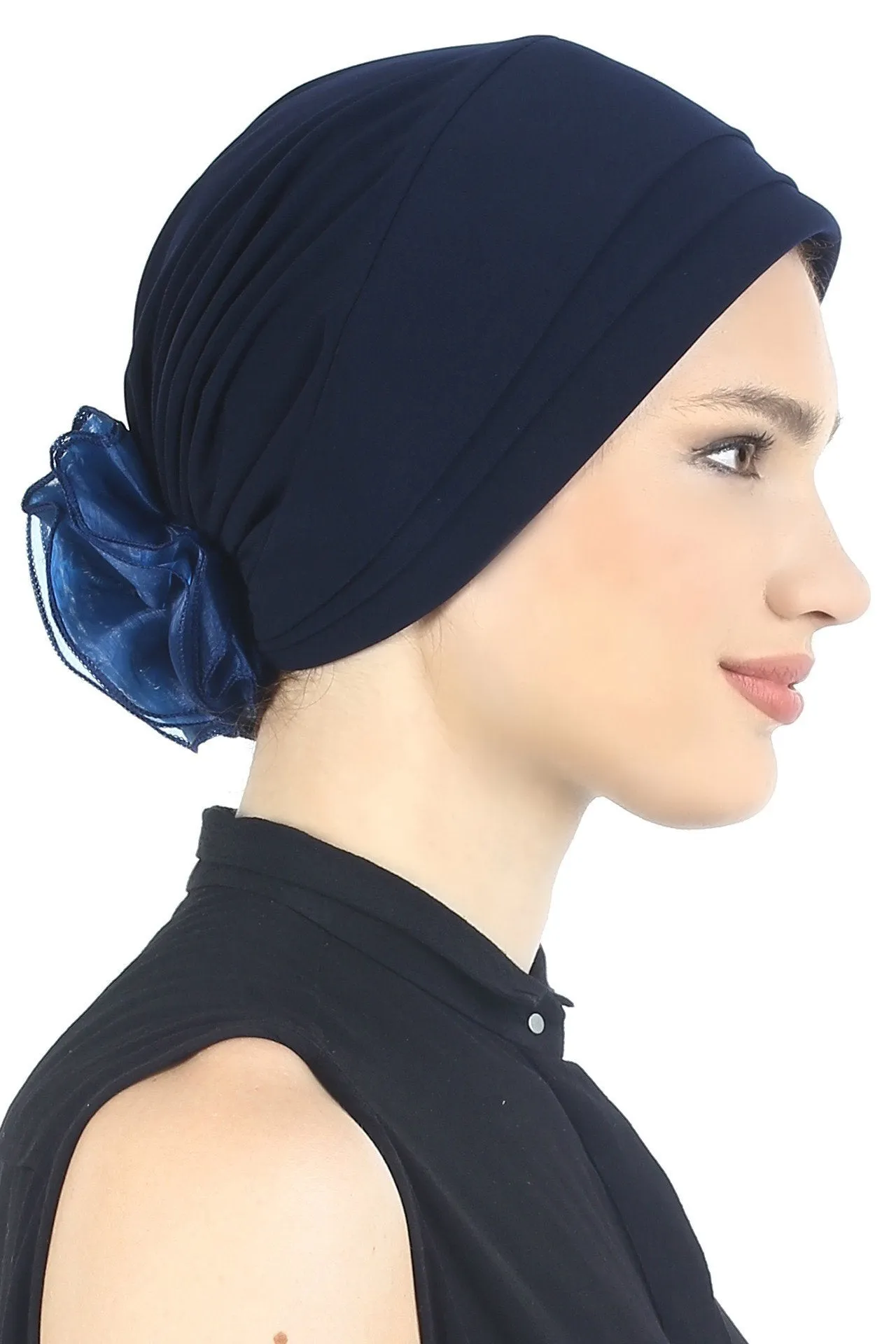 Padded and Folded Front Hat with Chiffon Flower