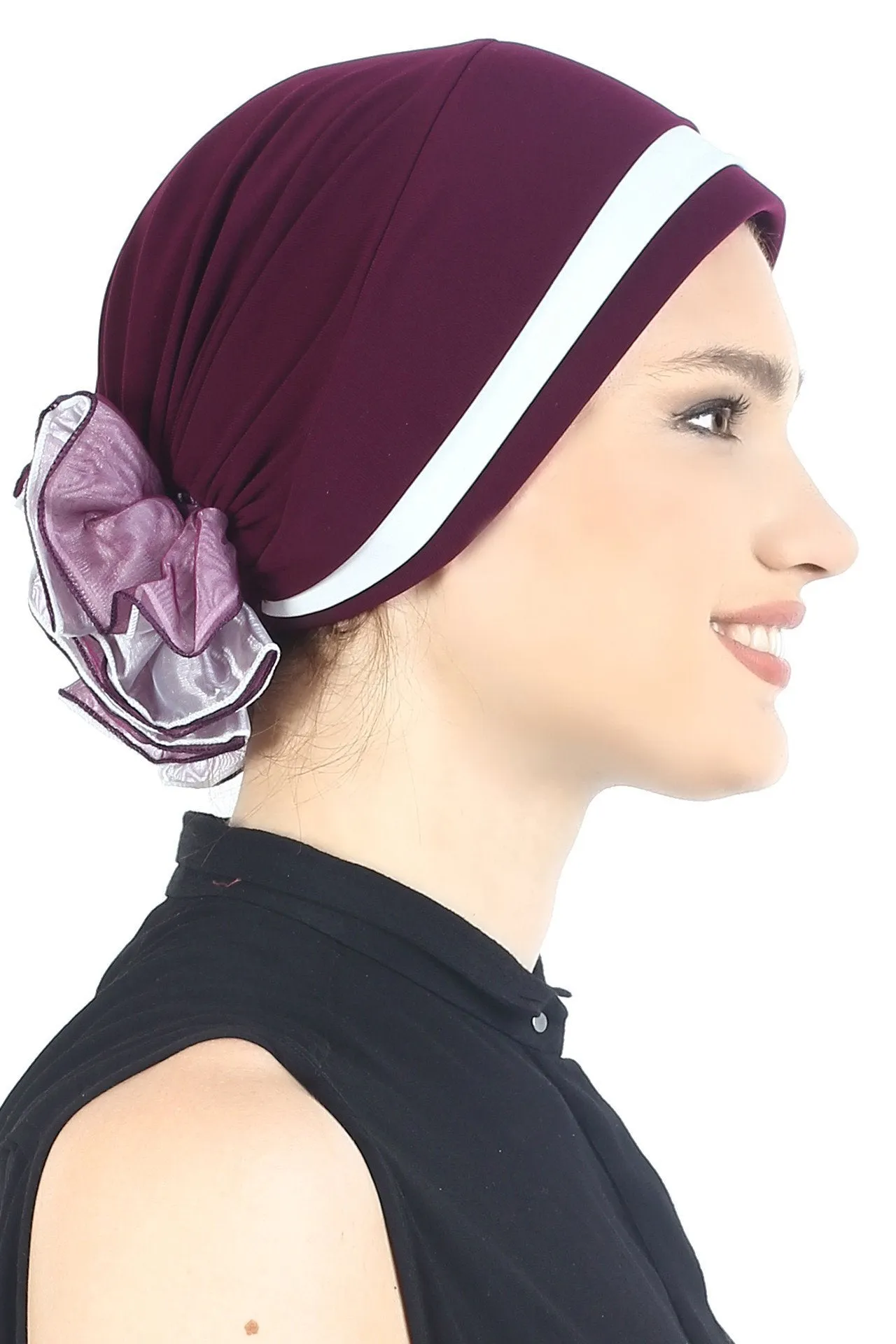 Padded and Folded Front Hat with Chiffon Flower