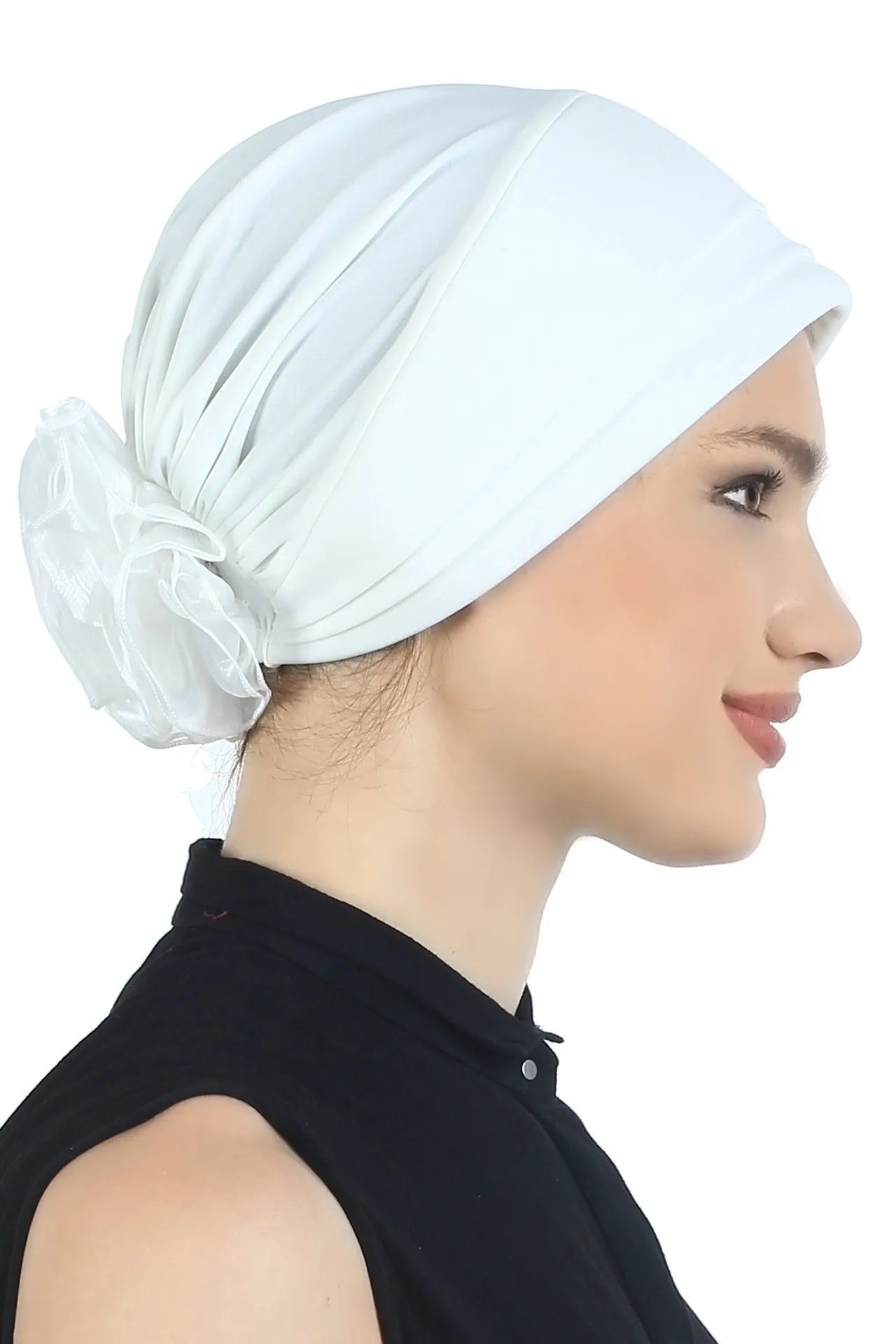 Padded and Folded Front Hat with Chiffon Flower