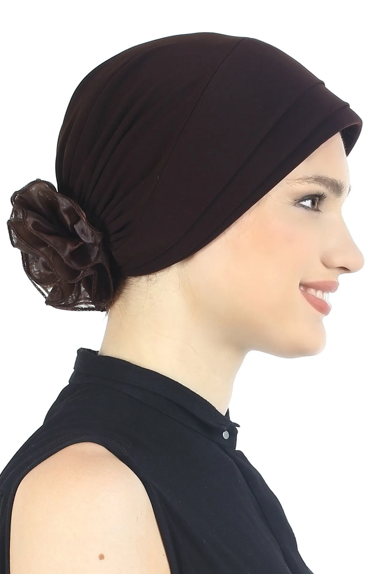 Padded and Folded Front Hat with Chiffon Flower