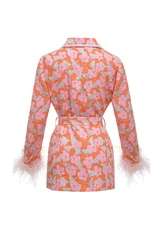 Pink Jacqueline Jacket With Detachable Feather Cuffs