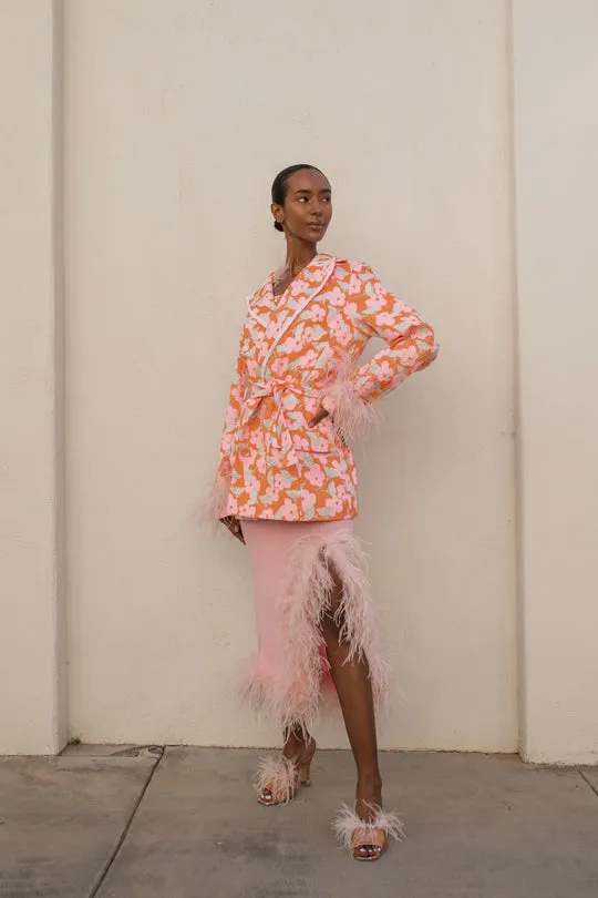 Pink Jacqueline Jacket With Detachable Feather Cuffs