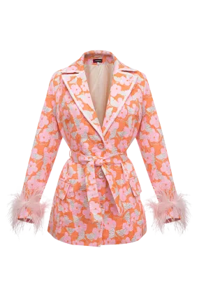 Pink Jacqueline Jacket With Detachable Feather Cuffs