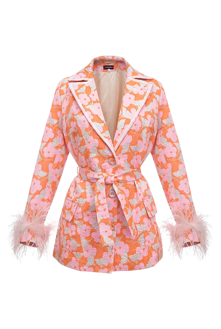 Pink Jacqueline Jacket With Detachable Feather Cuffs