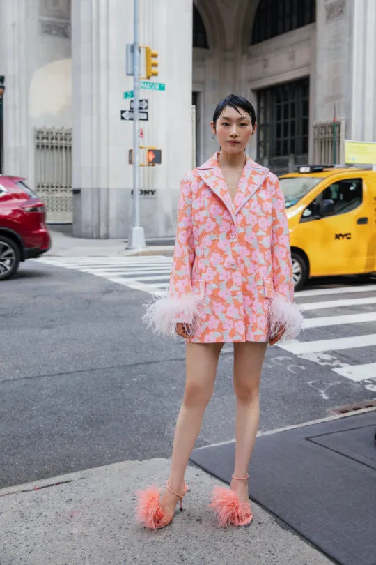 Pink Jacqueline Jacket With Detachable Feather Cuffs