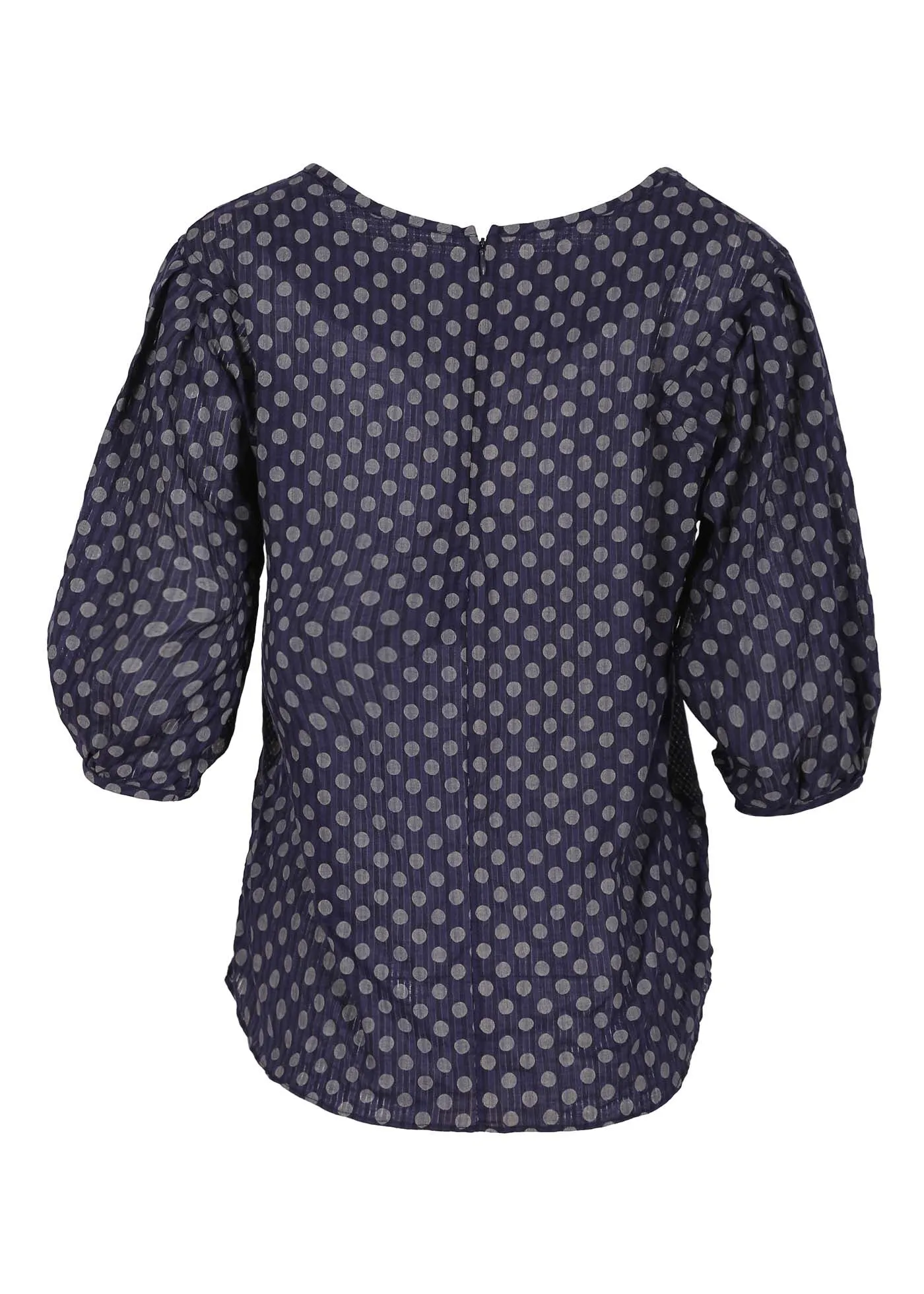 Polka Dot Blouse Navy in Seersucker