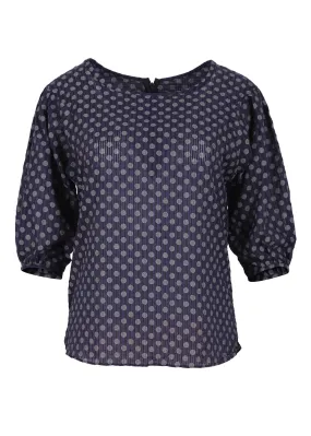 Polka Dot Blouse Navy in Seersucker