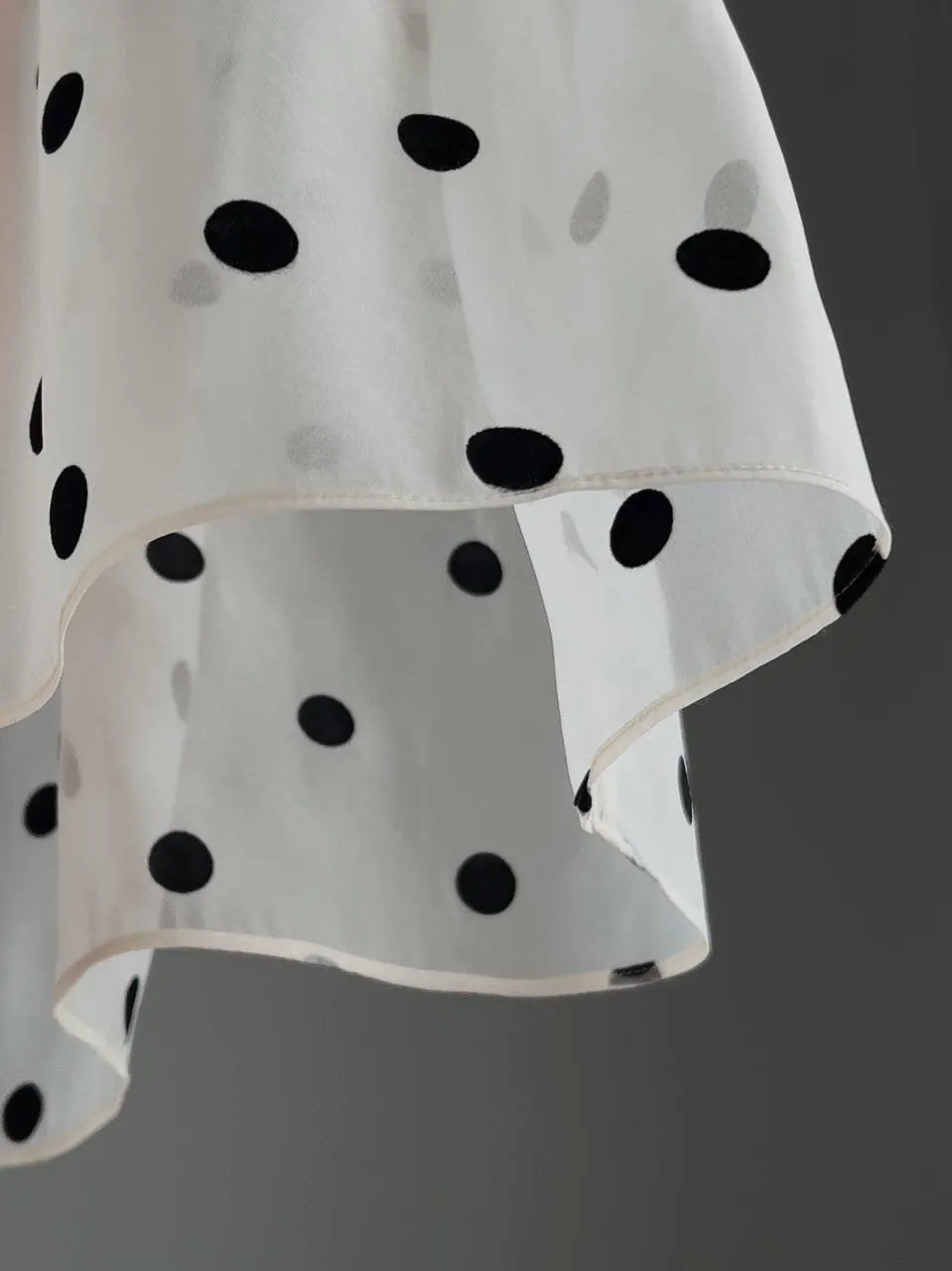 Polka Dot Chiffon Detail Black Midi Dress