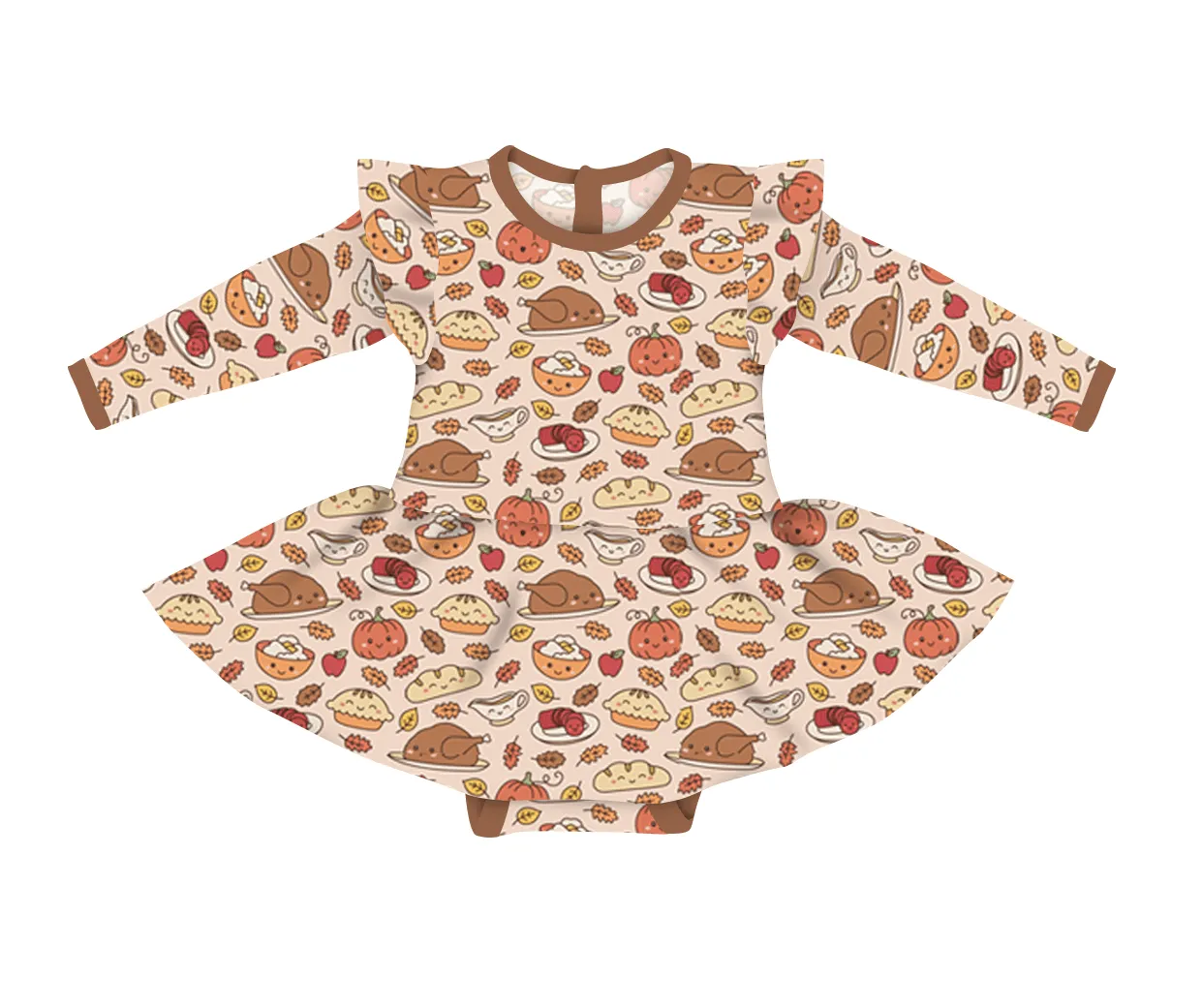 [Pre Order] Fabulous Fall Gobble til you Wobble - Long Sleeve Twirl Skirt Bodysuit (EST SHIP LATE OCT)