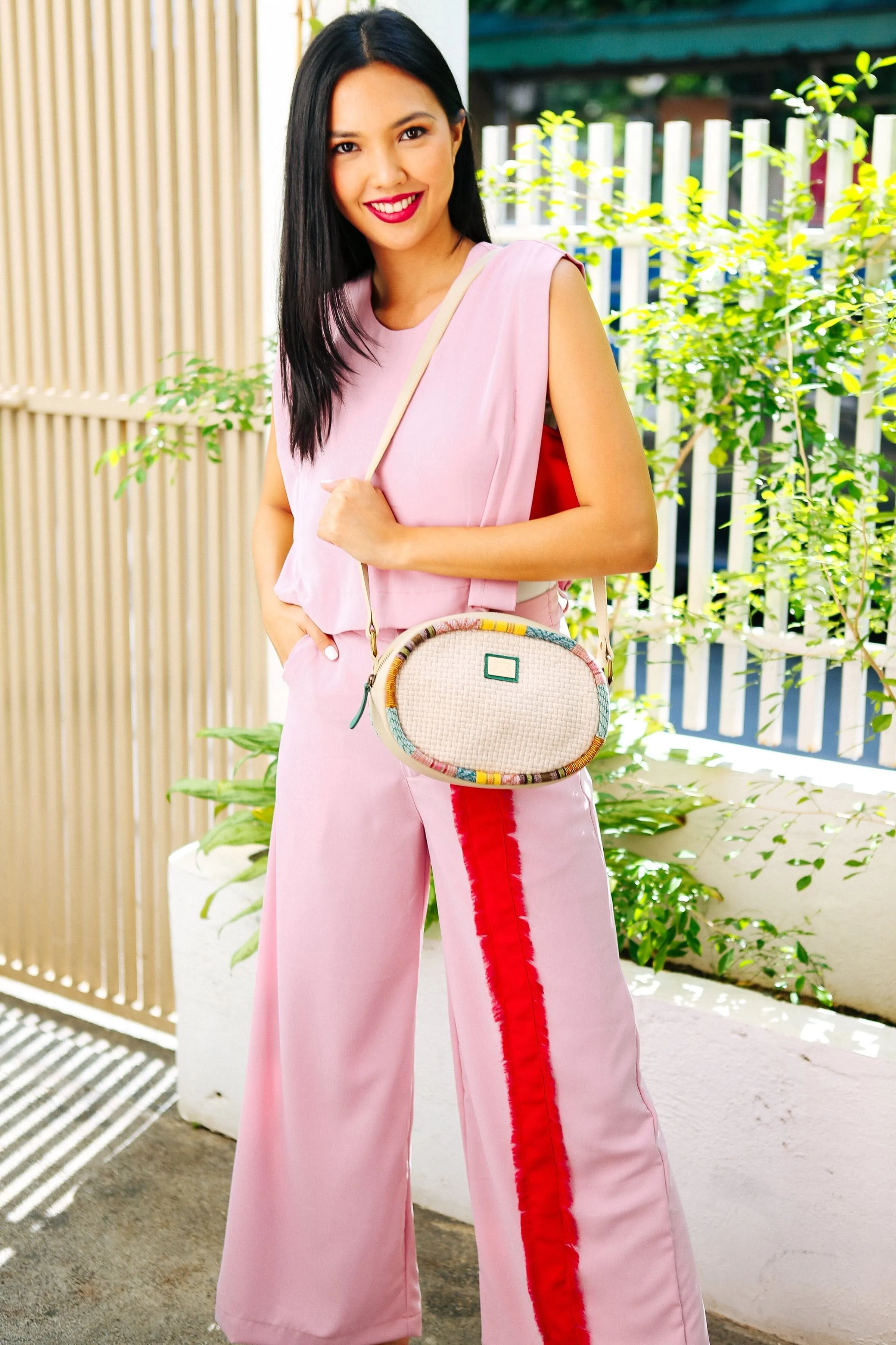 [Ready Today] Striped Wide-Legged Pants Blush & Red