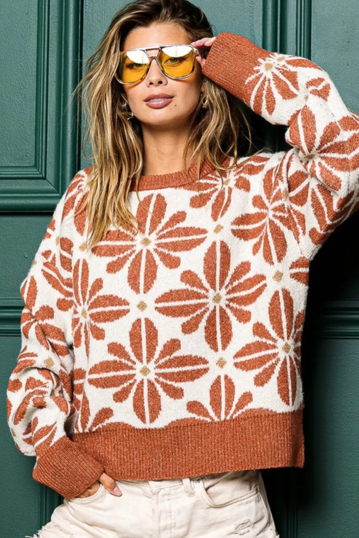 Rust Flower Pattern Sweater