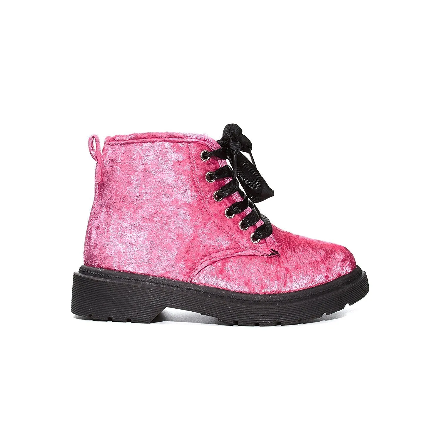 Sara Z Girls Crushed Velvet Comabt Boots with Satin Laces