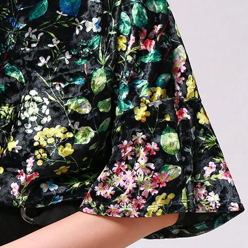 shiny velvet floral top with bell sleeves