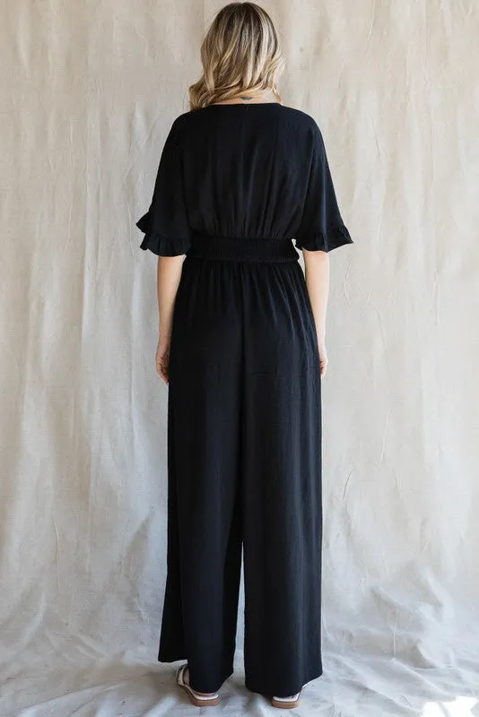 Solid Surplice Neck Jumpsuits