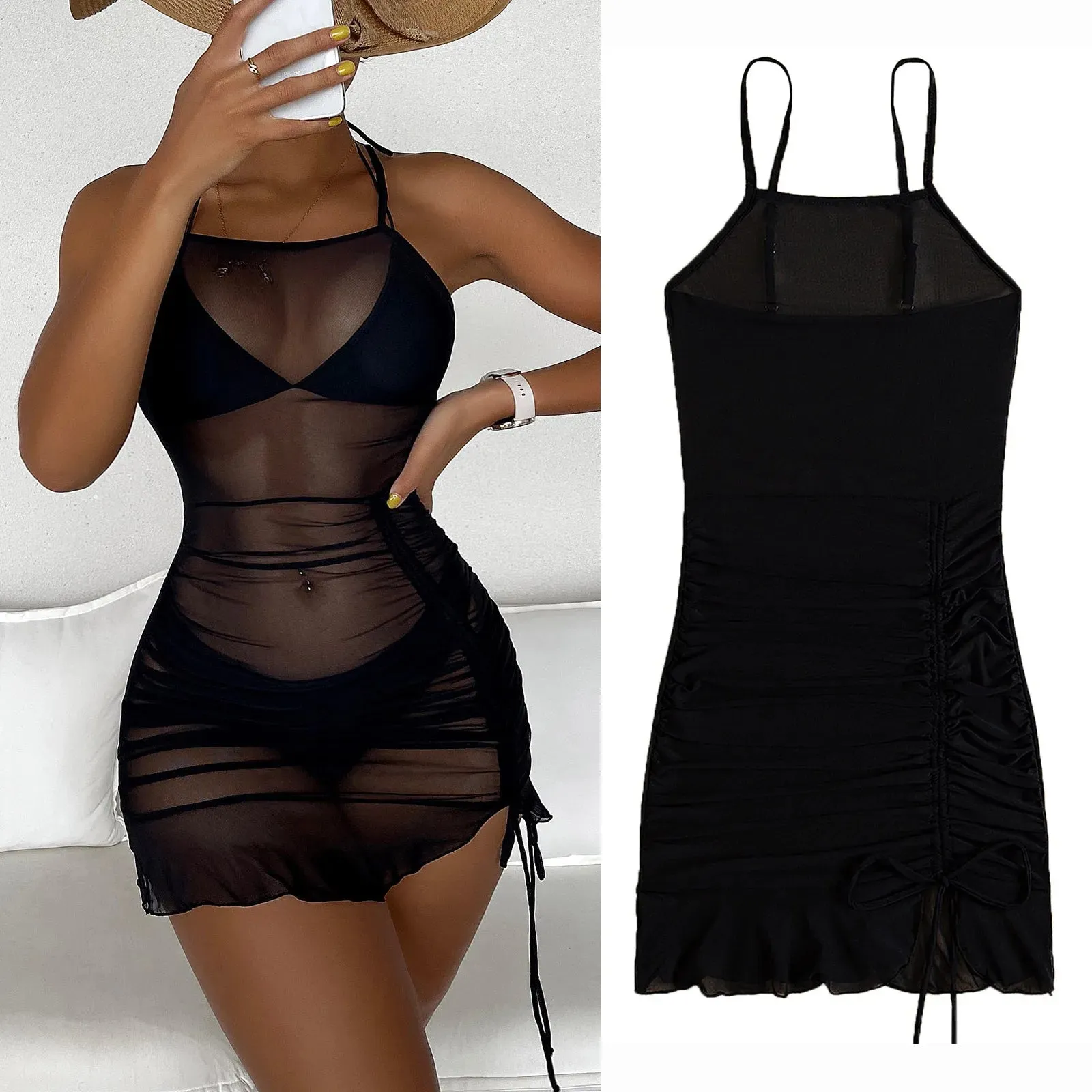 Spring Summer Sexy Sheer Chiffon Coverups Swimsuit Women Push Up Y2k Swimwear Luxury Cover Ups Wrap Bikini Beach Shorts Swimming