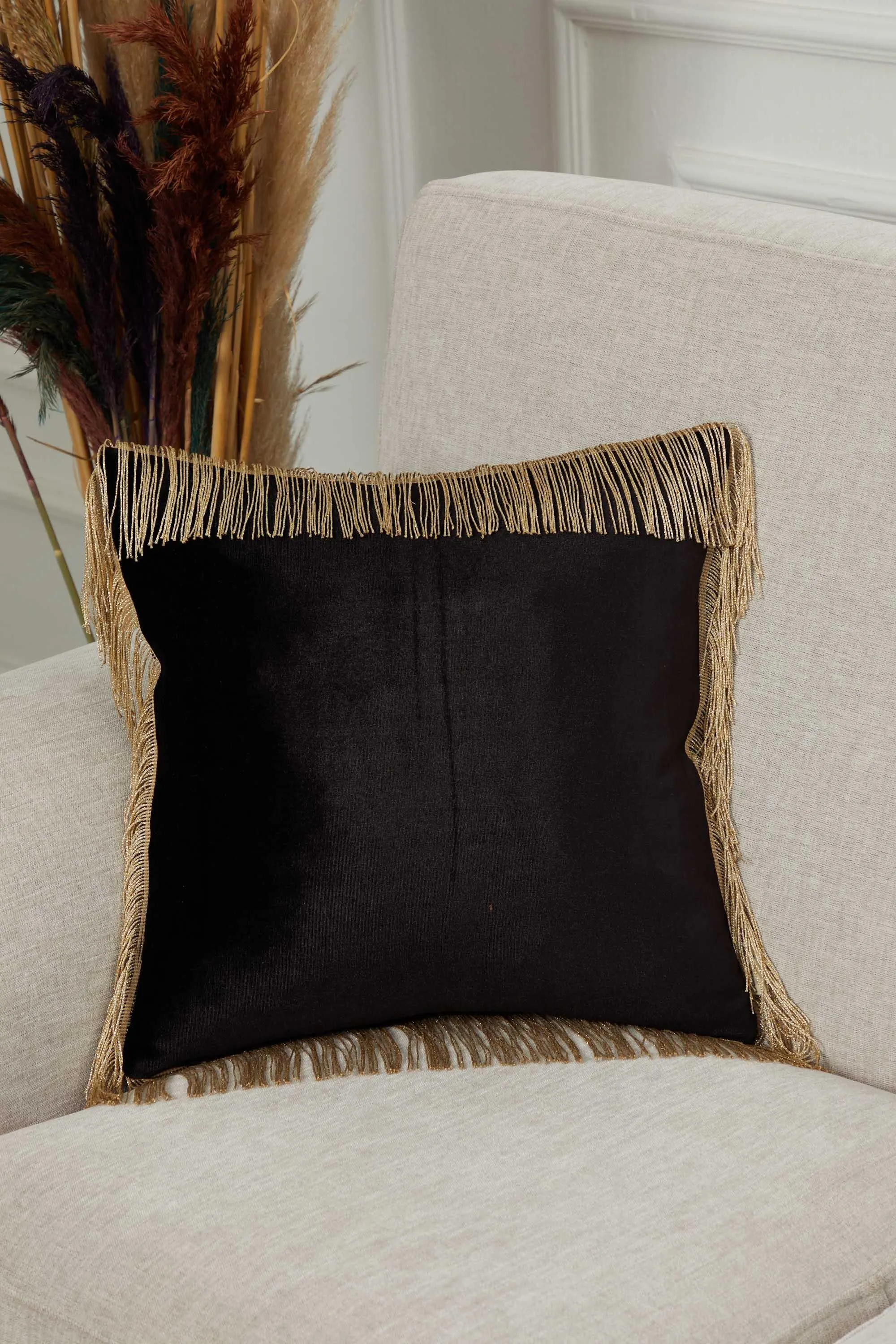 Square Long Fringe Pillow Cover, 18x18 Inches Lumbar Pillow Cover for Modern Home Decoration, Chic Fringe Throw Pillow Covering,K-355