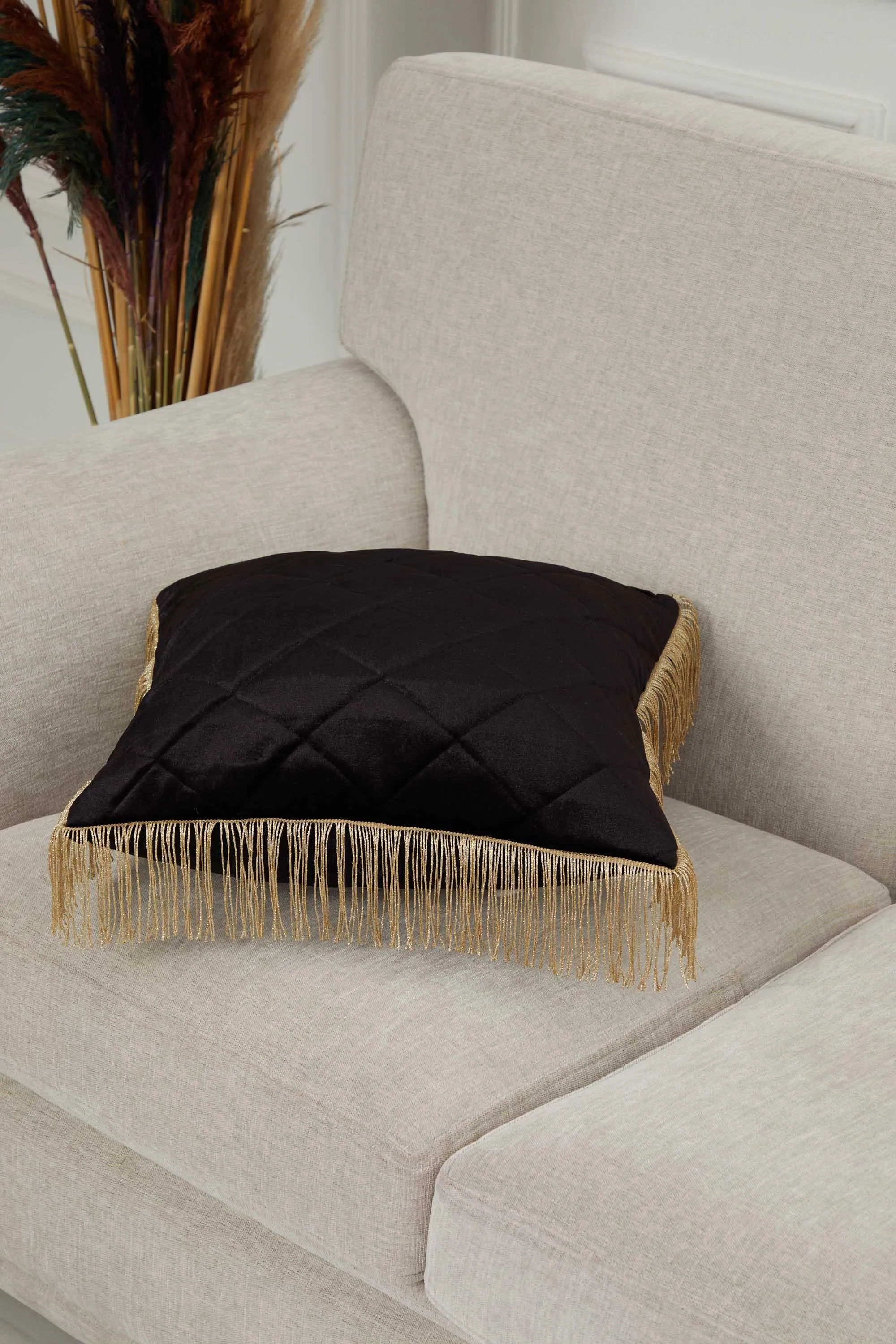 Square Long Fringe Pillow Cover, 18x18 Inches Lumbar Pillow Cover for Modern Home Decoration, Chic Fringe Throw Pillow Covering,K-355