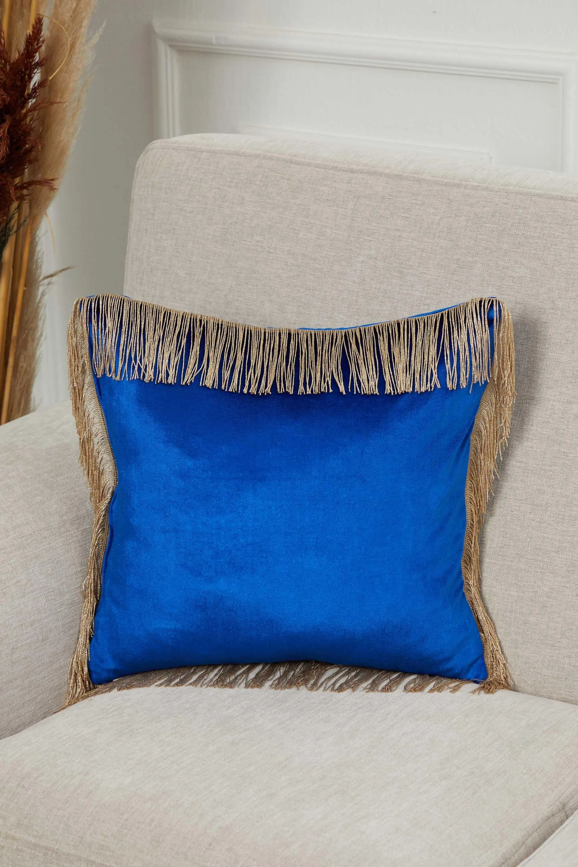 Square Long Fringe Pillow Cover, 18x18 Inches Lumbar Pillow Cover for Modern Home Decoration, Chic Fringe Throw Pillow Covering,K-355