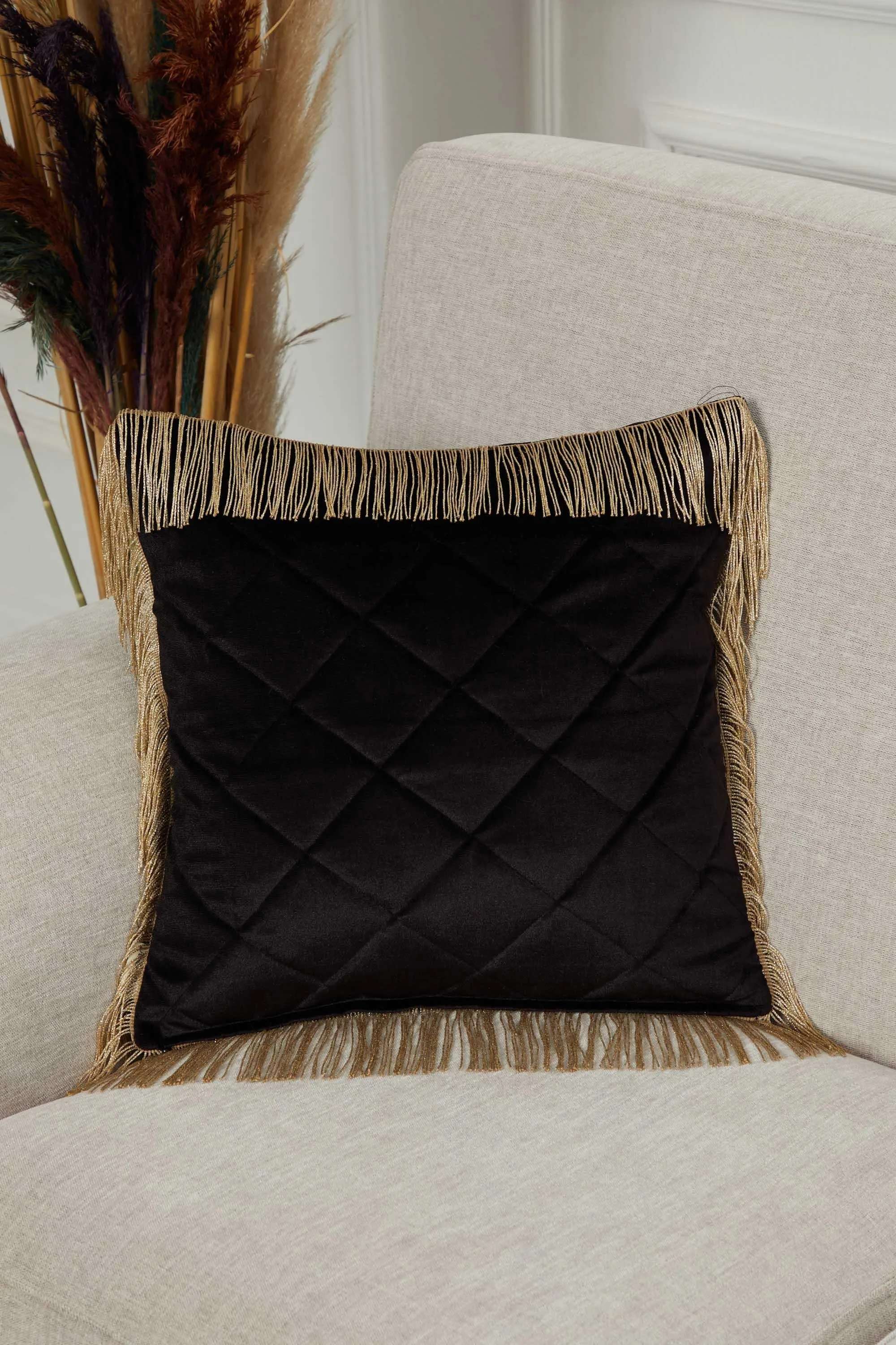 Square Long Fringe Pillow Cover, 18x18 Inches Lumbar Pillow Cover for Modern Home Decoration, Chic Fringe Throw Pillow Covering,K-355