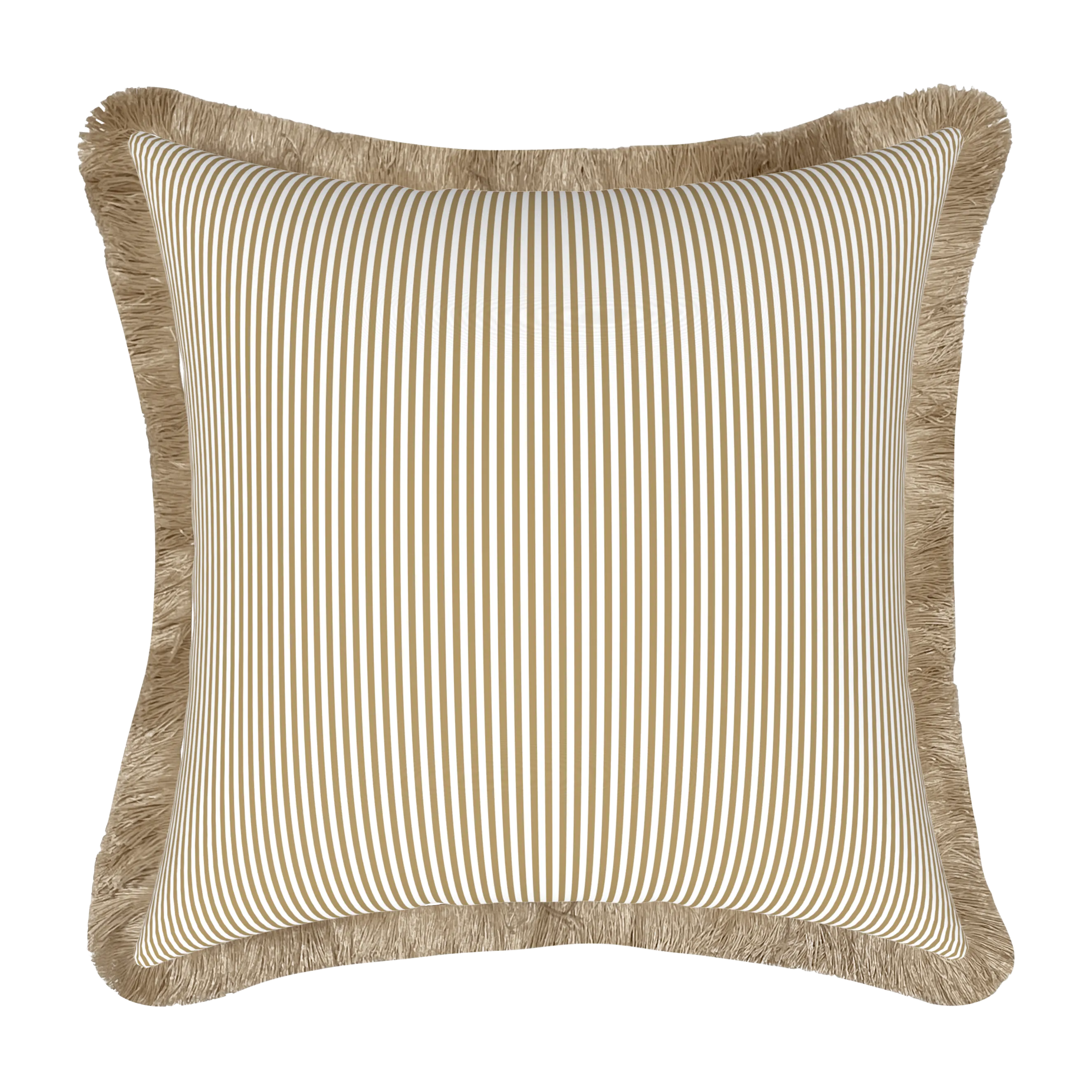 Tahiti Natural Stripe - 50x50cm Fringed Outdoor Cushion