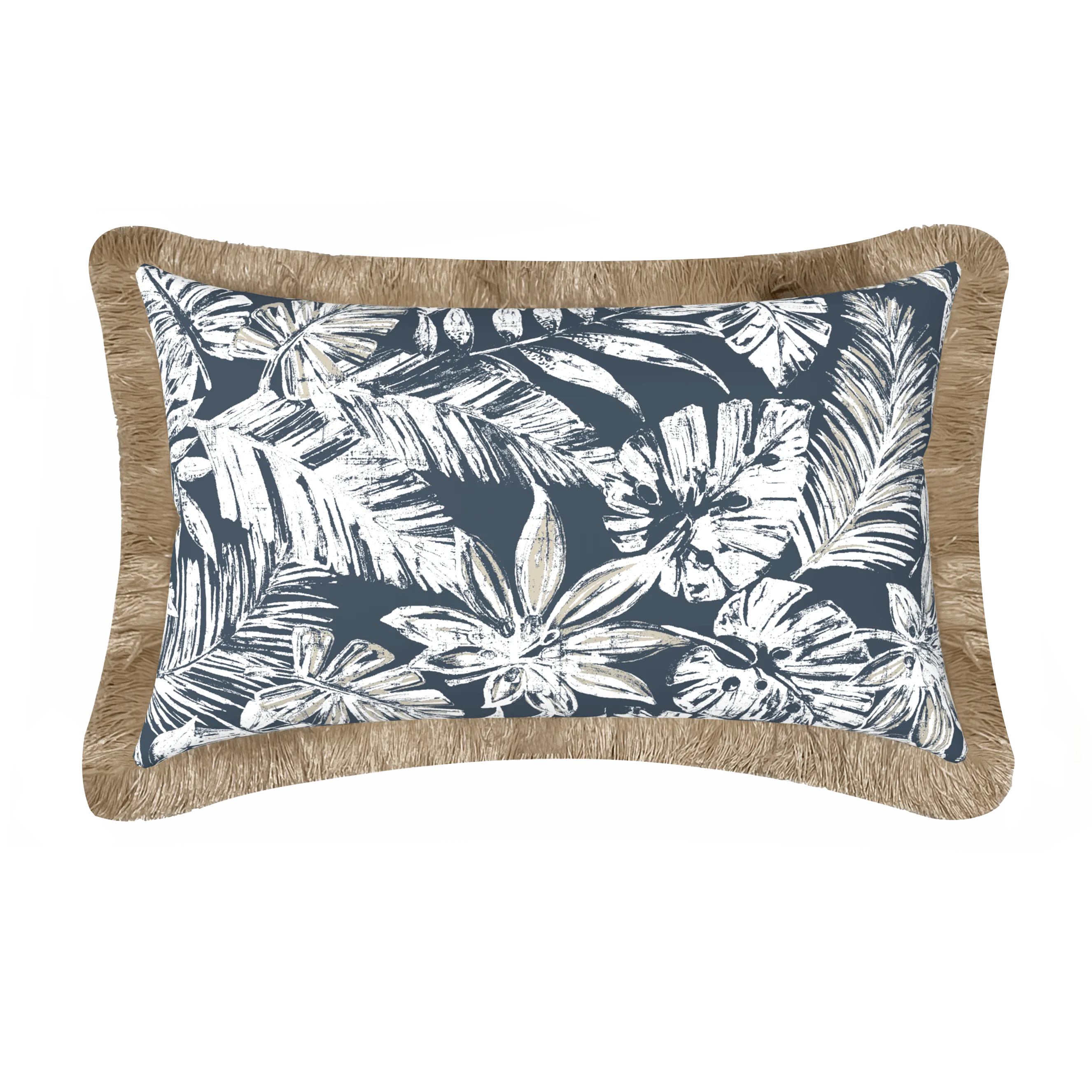 Tahiti Navy Escape - 30x50cm Fringed Outdoor Cushion