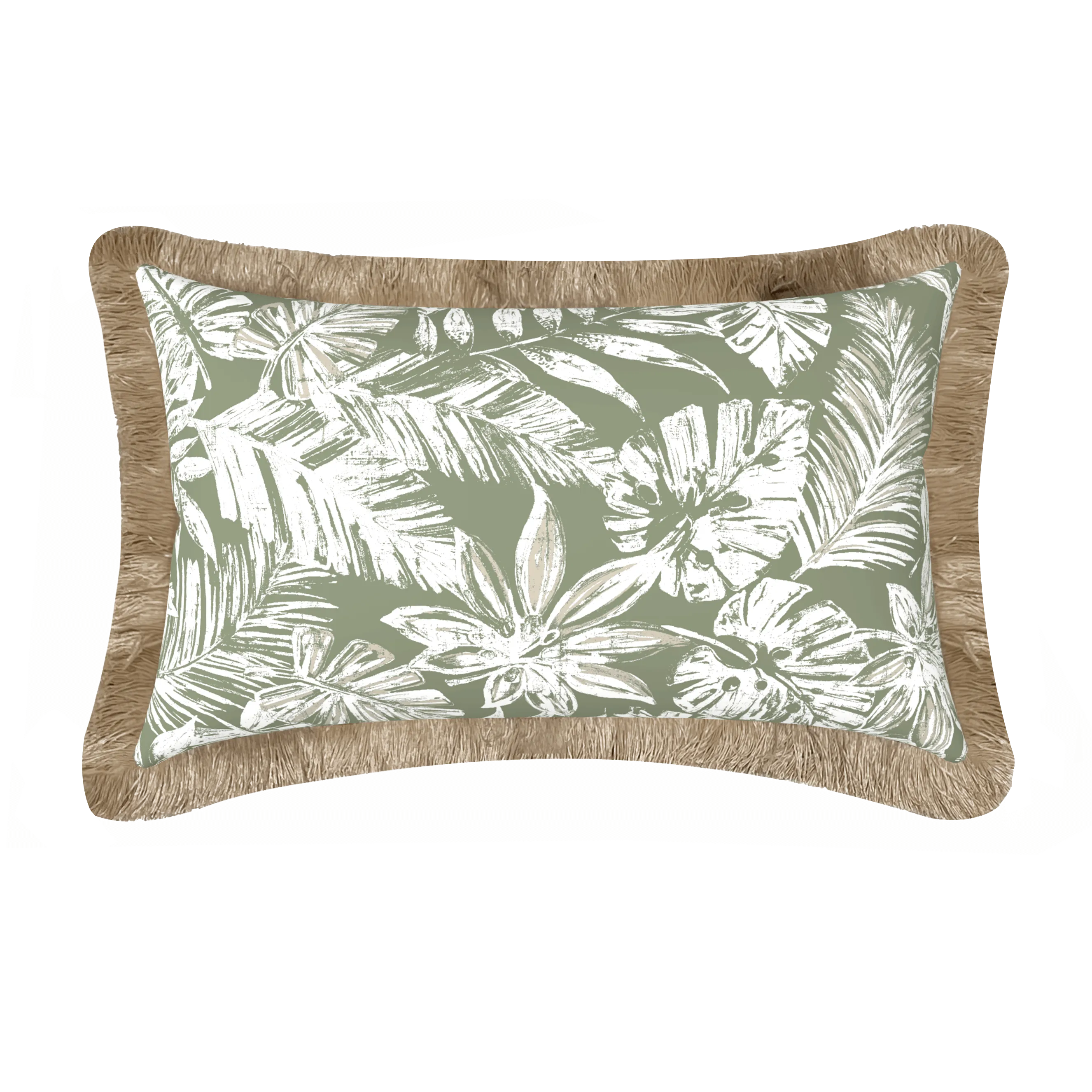 Tahiti Sage Escape - 30x50cm Fringed Outdoor Cushion