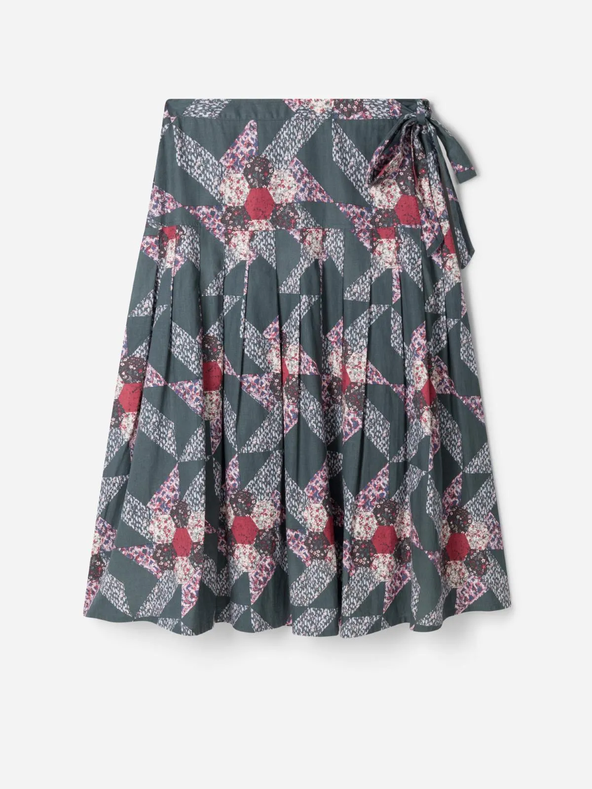 Tarni Hemp Patchwork Midi Skirt - Dark Eucalyptus Green