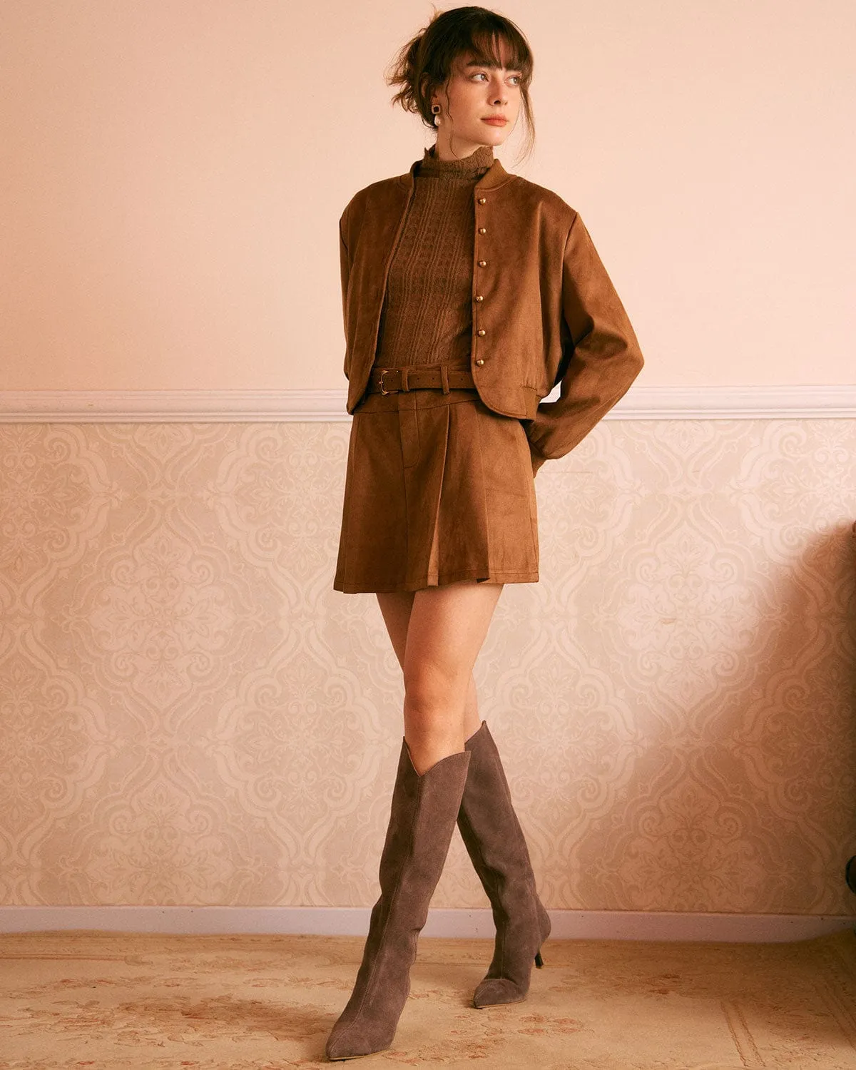 The Brown High Waisted Suede Mini Skirt