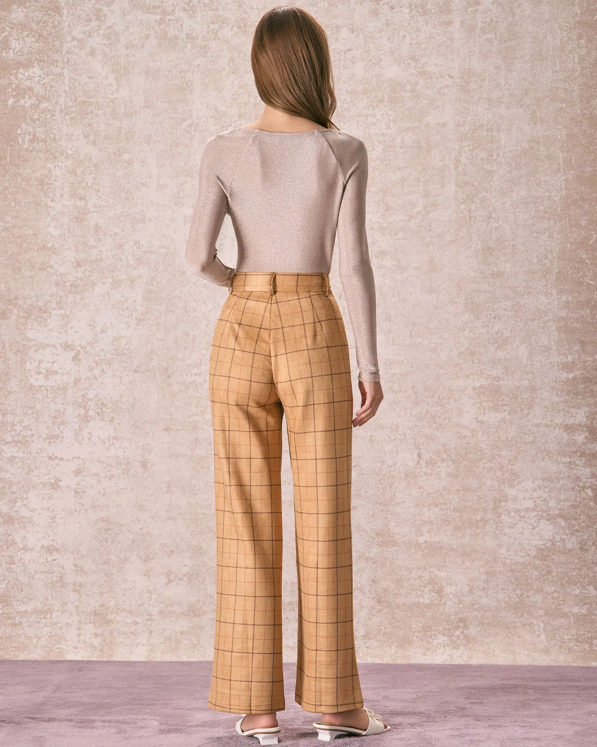 The Khaki High Waisted Plaid Wide Leg Pants