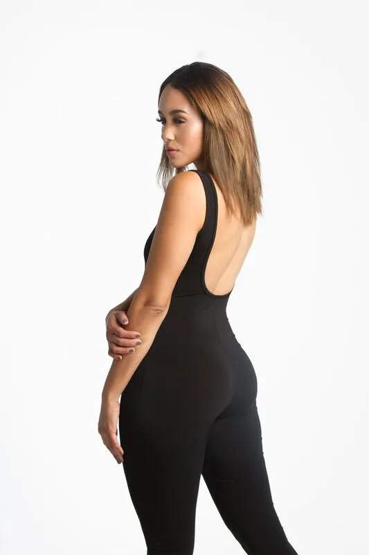 THE MYSTYLEMODE BLACK U BACK JUMPSUIT