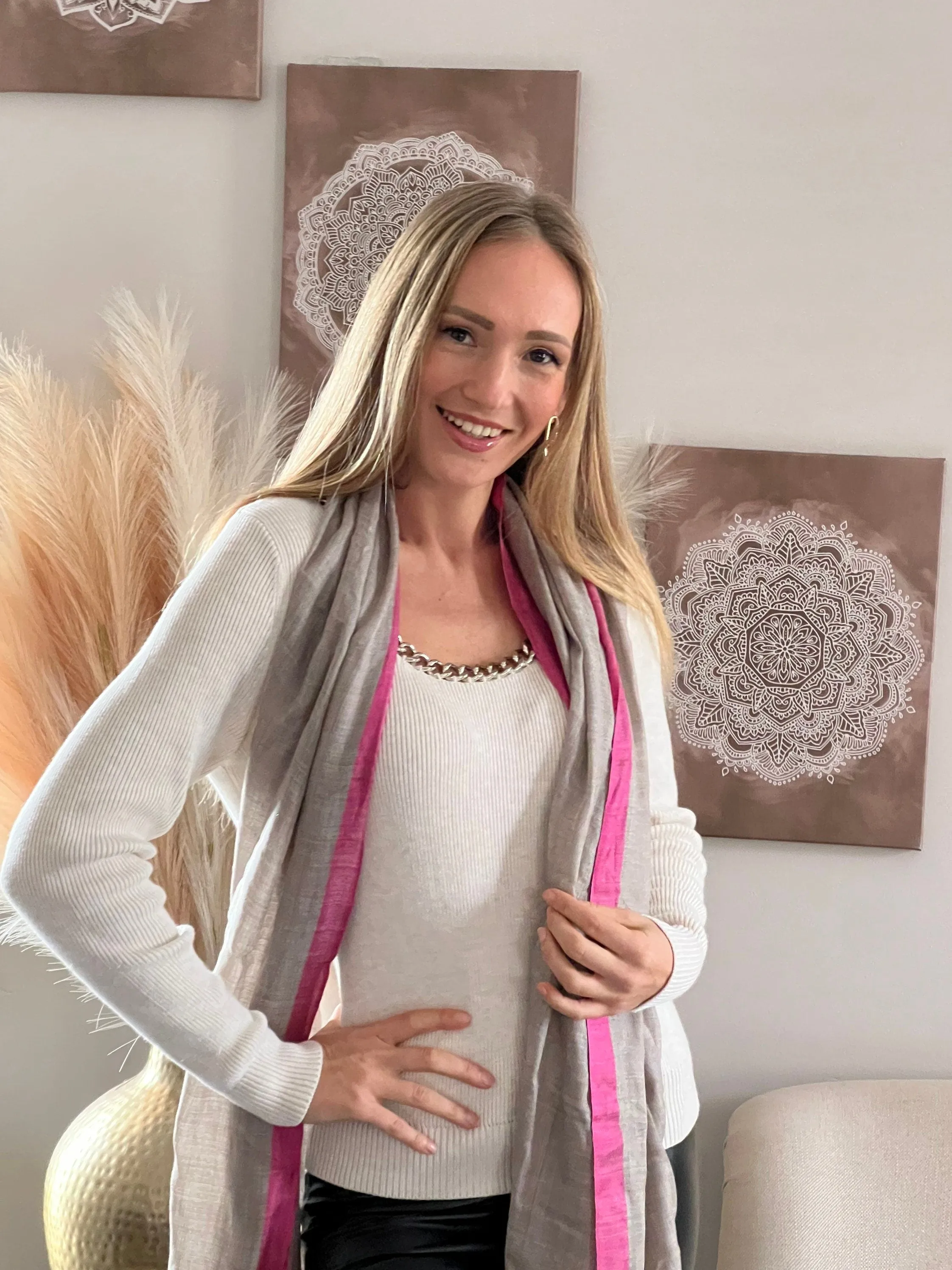 Valentine's Day Gift, Gray and Pink Cashmere Scarf, Super Soft Shawl, Luxury Gift For Her