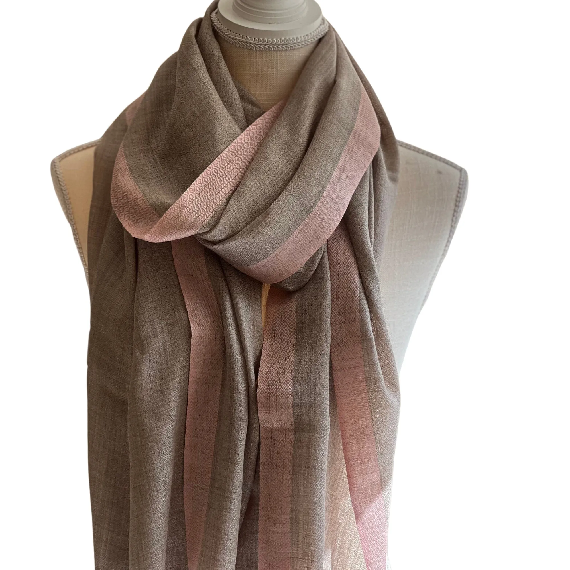 Valentine's Day Gift, Gray and Pink Cashmere Scarf, Super Soft Shawl, Luxury Gift For Her