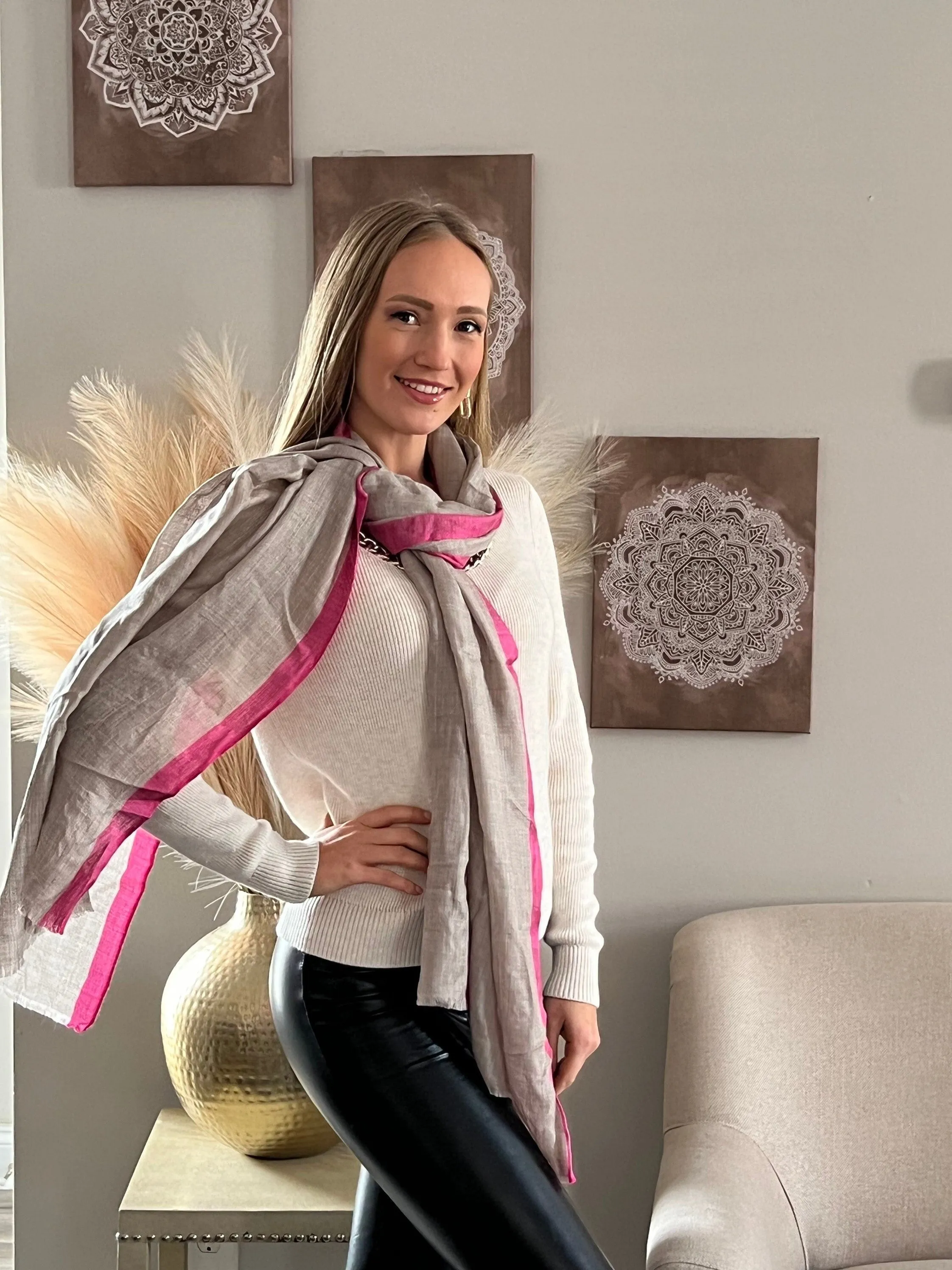 Valentine's Day Gift, Gray and Pink Cashmere Scarf, Super Soft Shawl, Luxury Gift For Her