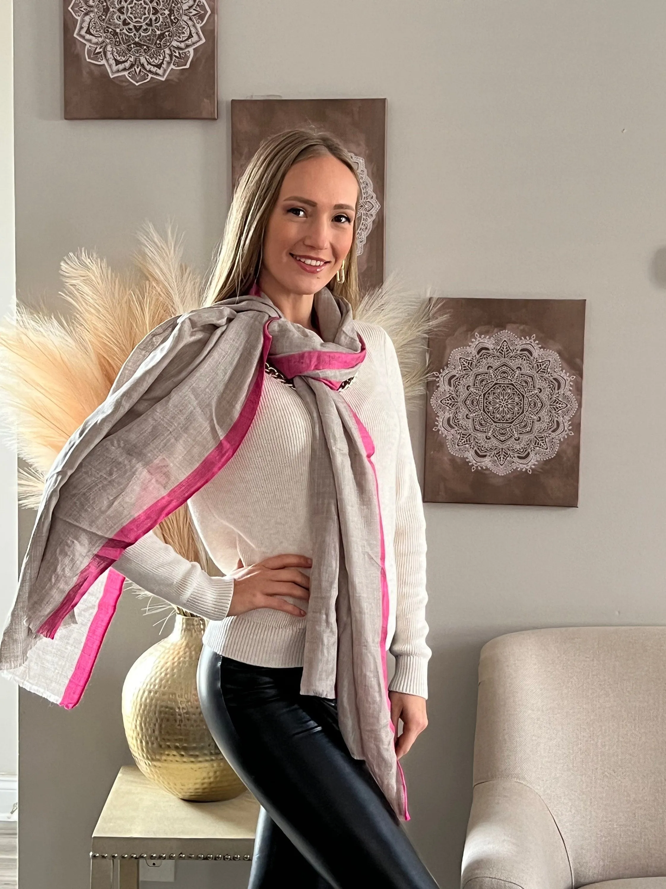 Valentine's Day Gift, Gray and Pink Cashmere Scarf, Super Soft Shawl, Luxury Gift For Her