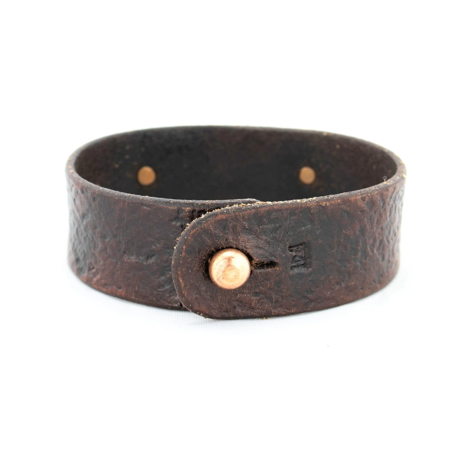 Vintage Leather Cuff With Distressed Custom Copper Nameplate