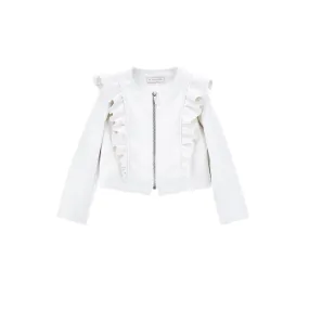 White Frilled Biker Jacket