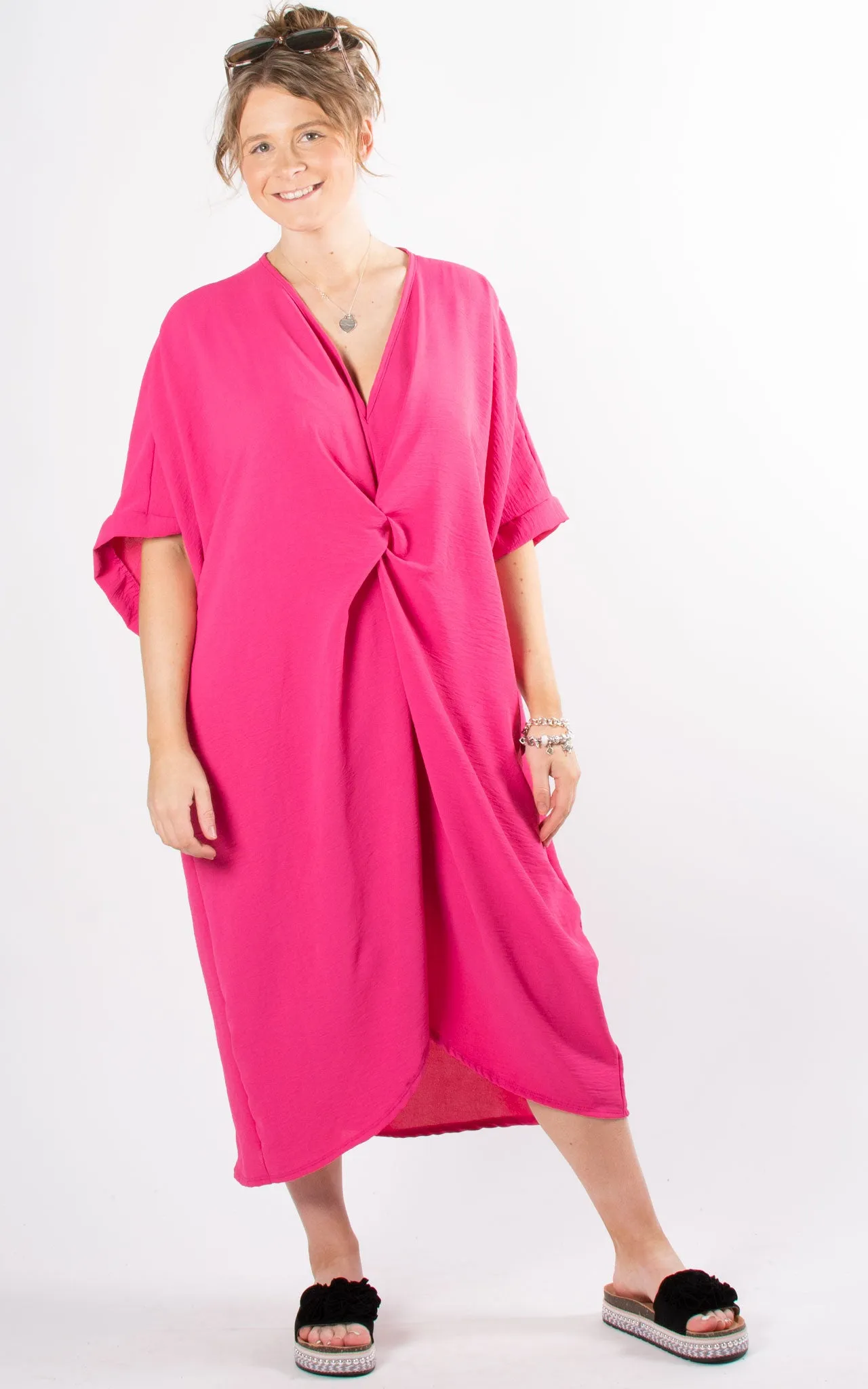 Whoopi V-neck Dress | Hot Pink