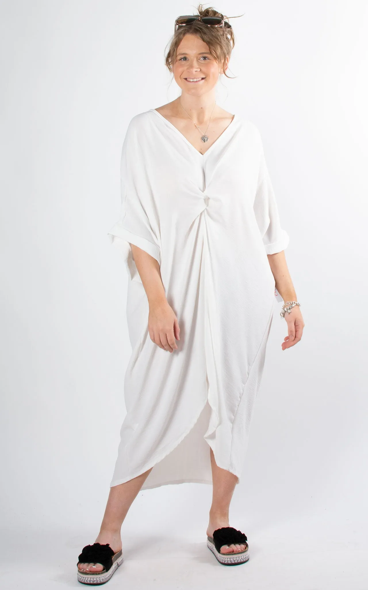 Whoopi V-neck Dress | White