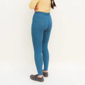 Women's High Waisted Knitted Rib Leggings - 100% Baby Alpaca - Light Peacock (S-XL)